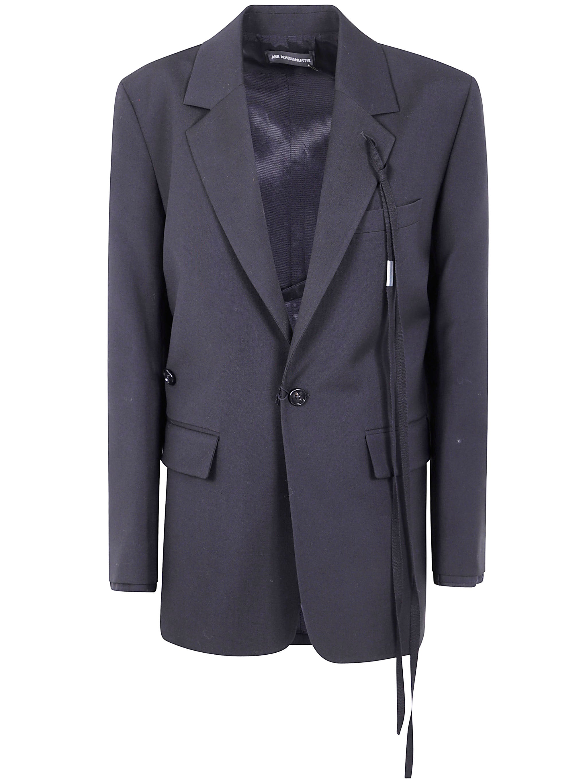 ANN DEMEULEMEESTER Twisted Closure Tailored Jacket with Raw Edge Cotton Detail