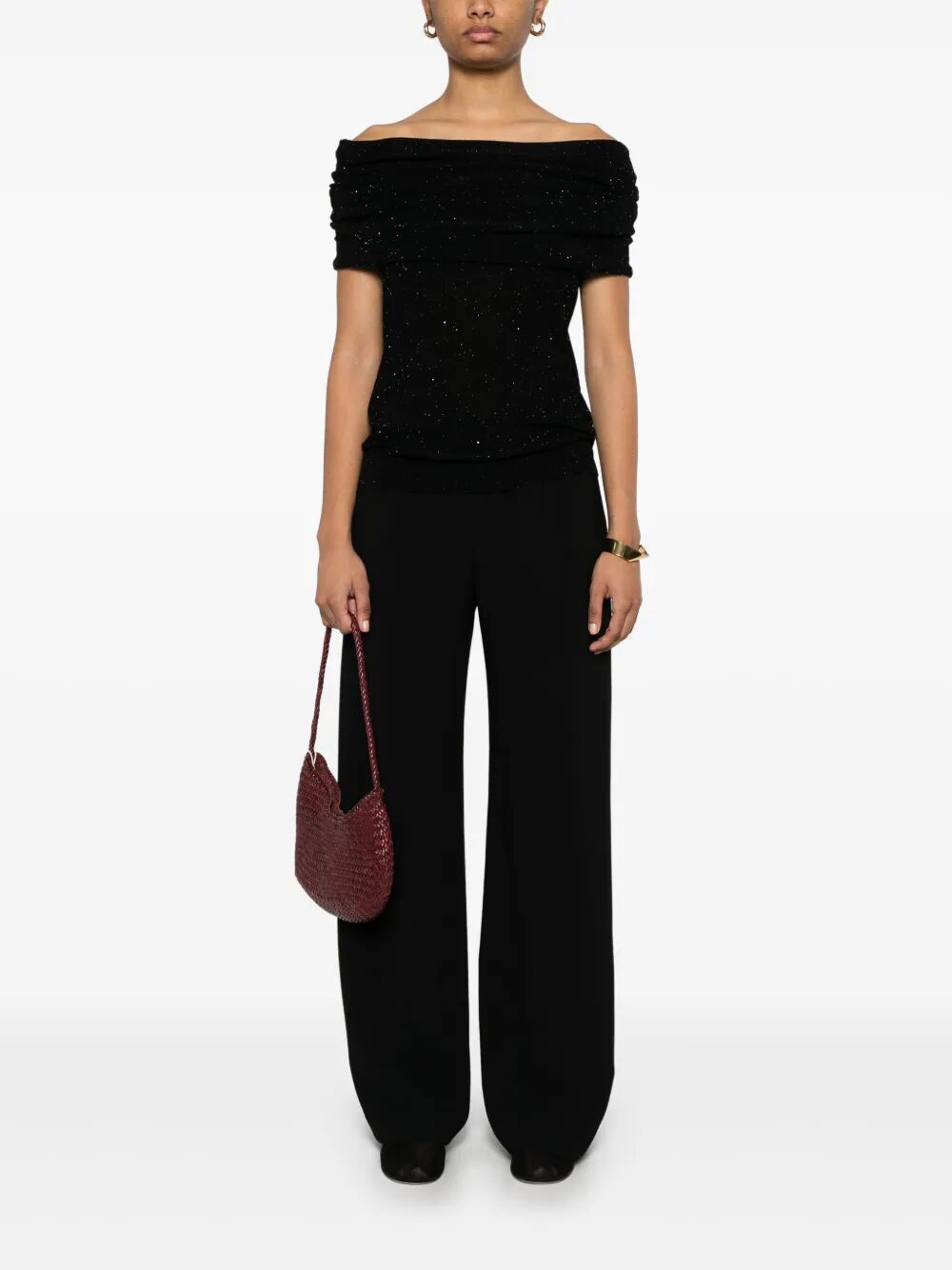 ROBERTO COLLINA Mini Sequined Semi Sheer Wool Top
