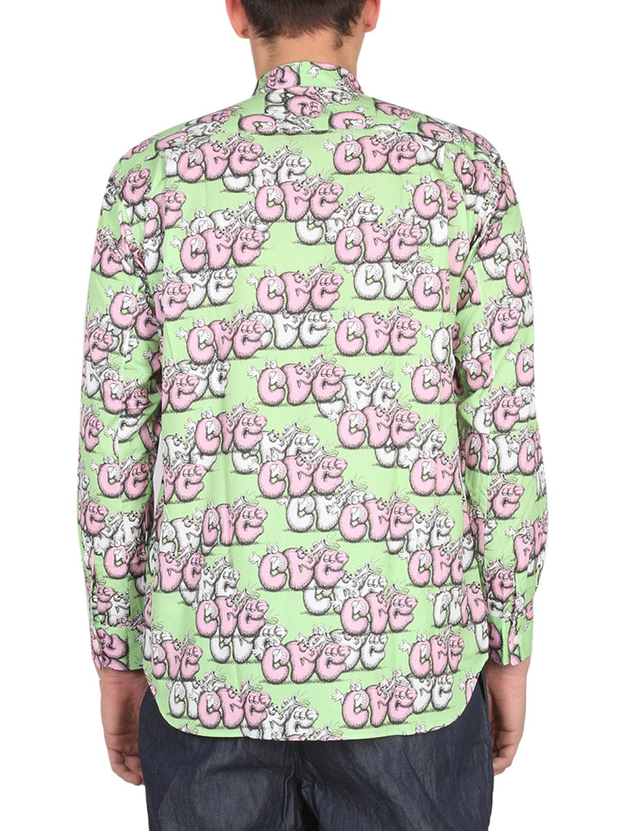 COMME DES GARCONS SHIRT Statement Graphic Shirt with Classic Collar