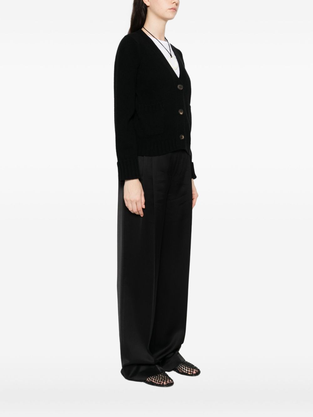 BASE MILANO Women's V-Neck Wool Cardigan with Button Front and Pockets