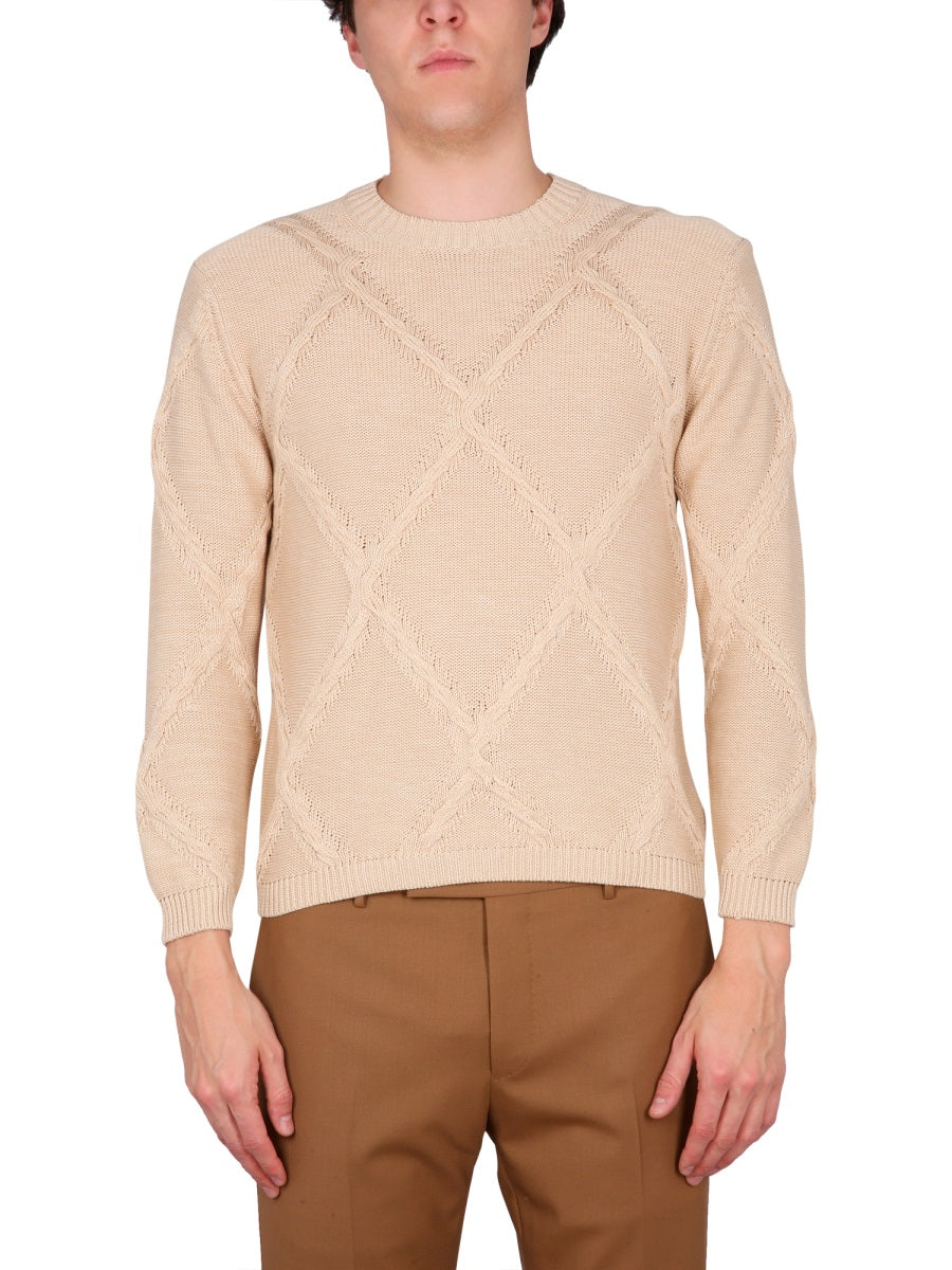 BALLANTYNE Cotton Cable Stitch Crew Neck Sweater