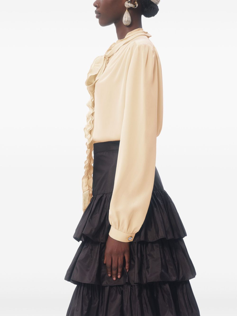 VALENTINO Silk Blouse with Pussy-Bow Collar and Ruffled Detailing