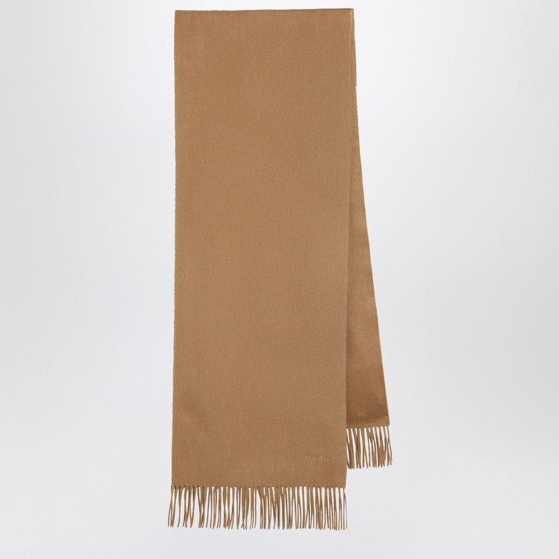 MAX MARA Cashmere Scarf with Fringed Border and Embroidered Logo
