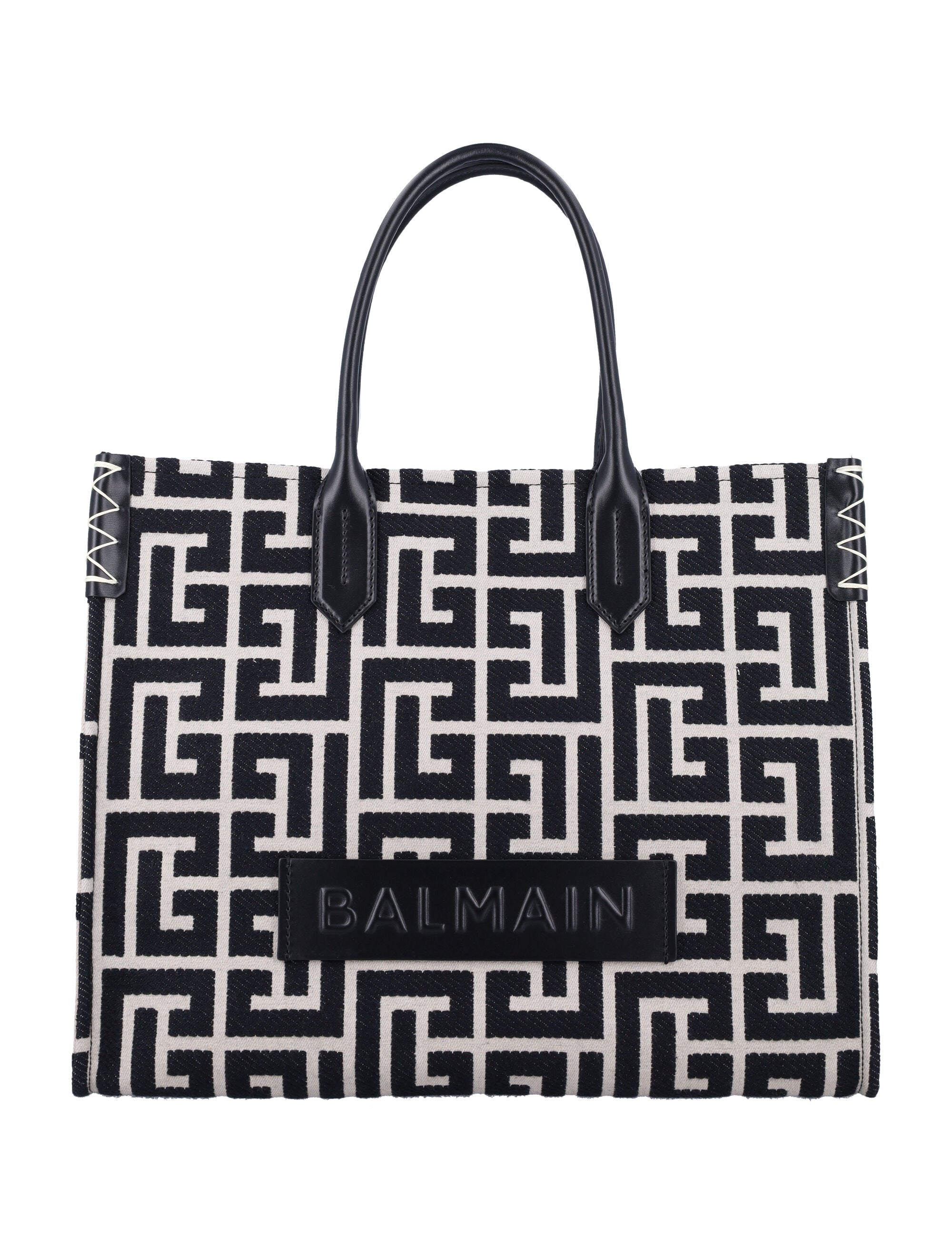 BALMAIN B-Army 42 Monogram Jacquard and Leather Tote Handbag