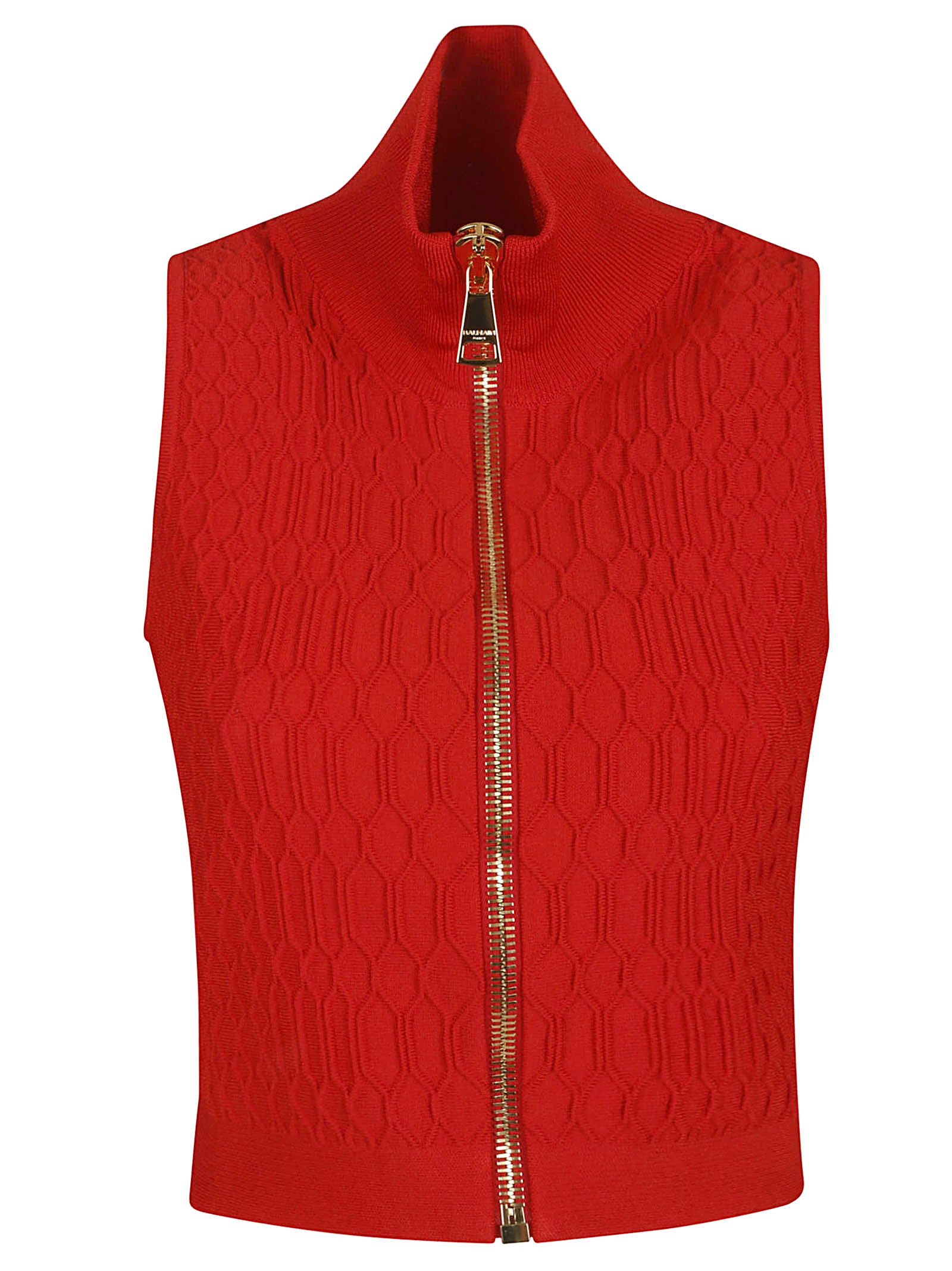 BALMAIN Fitted Crocodile-Effect High Neck Sleeveless Top