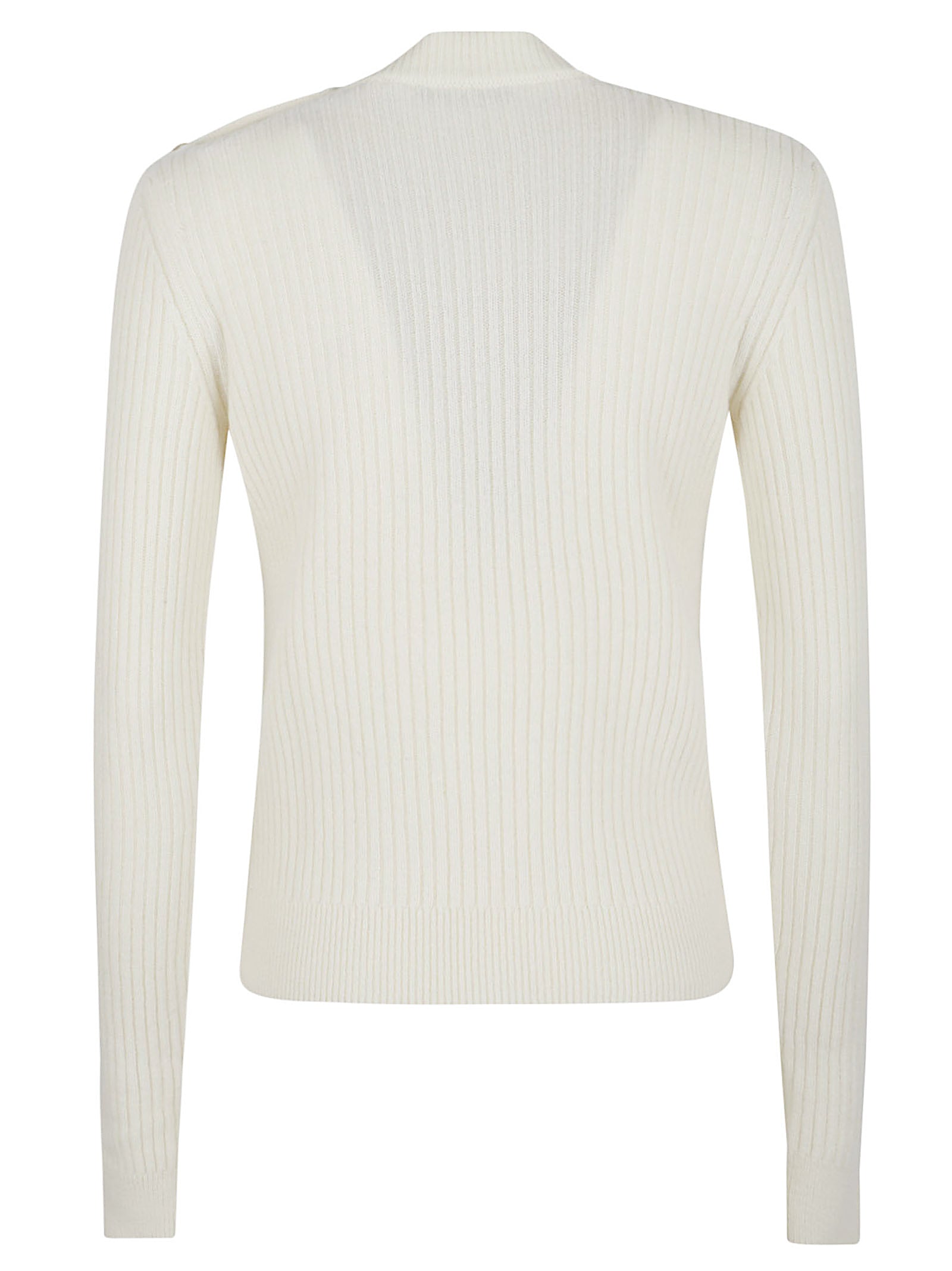 BALMAIN Chic Cashmere Blend Sweater with Logo Buttons - Slim Fit
