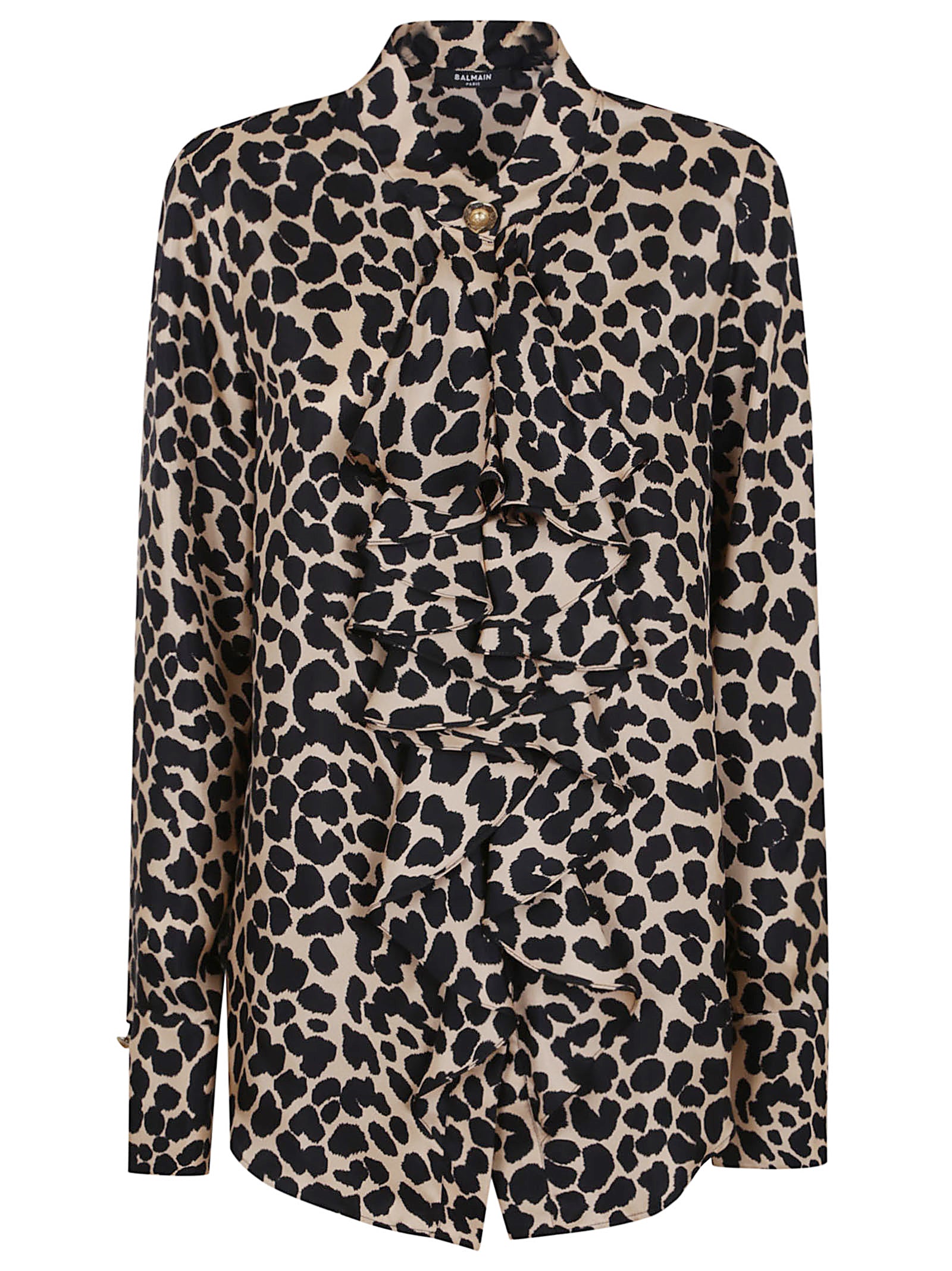 BALMAIN Leopard-Print Silk Button-Up Shirt