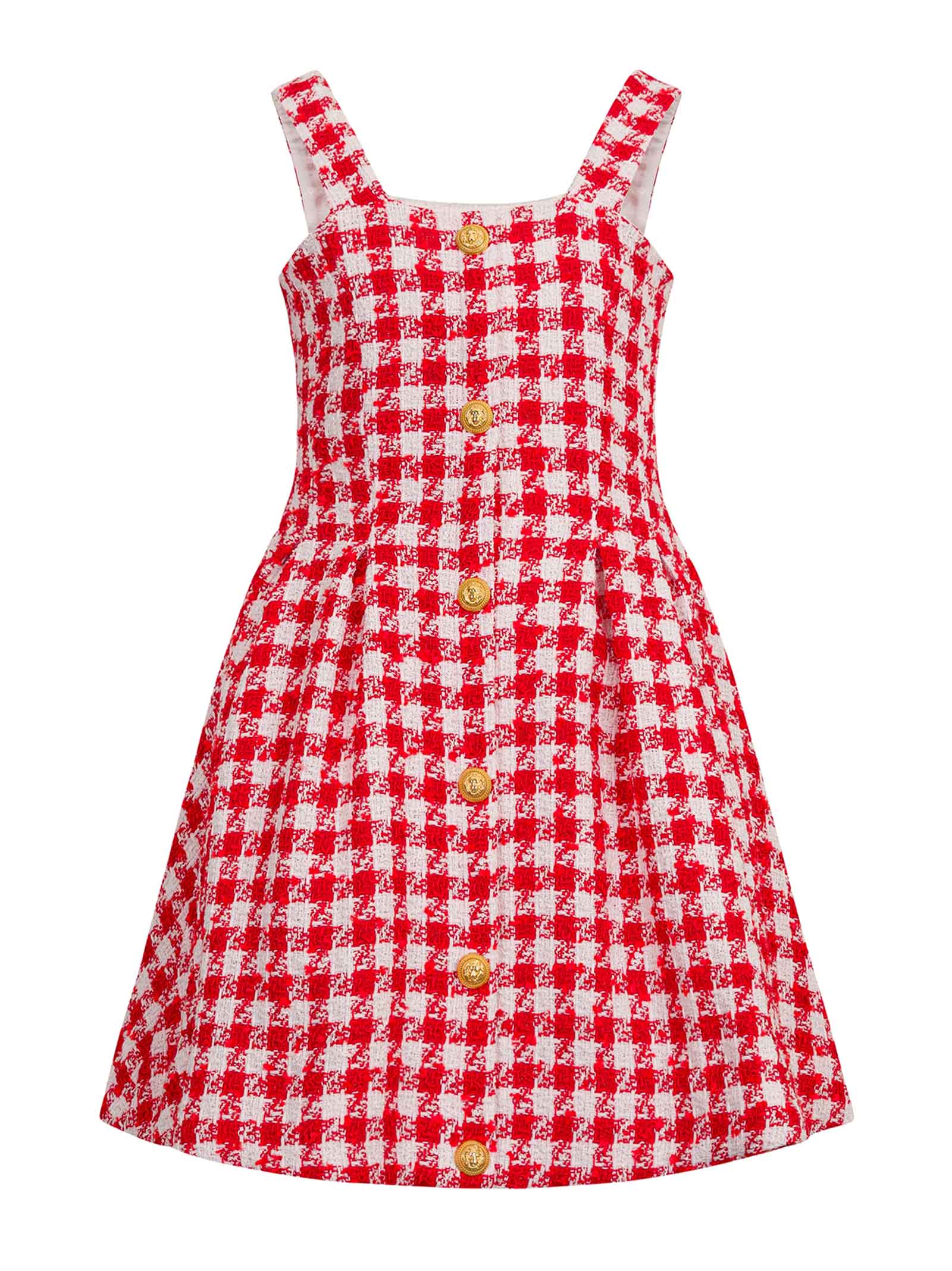 BALMAIN Girls' Flared Mini Dress with Checkered Design