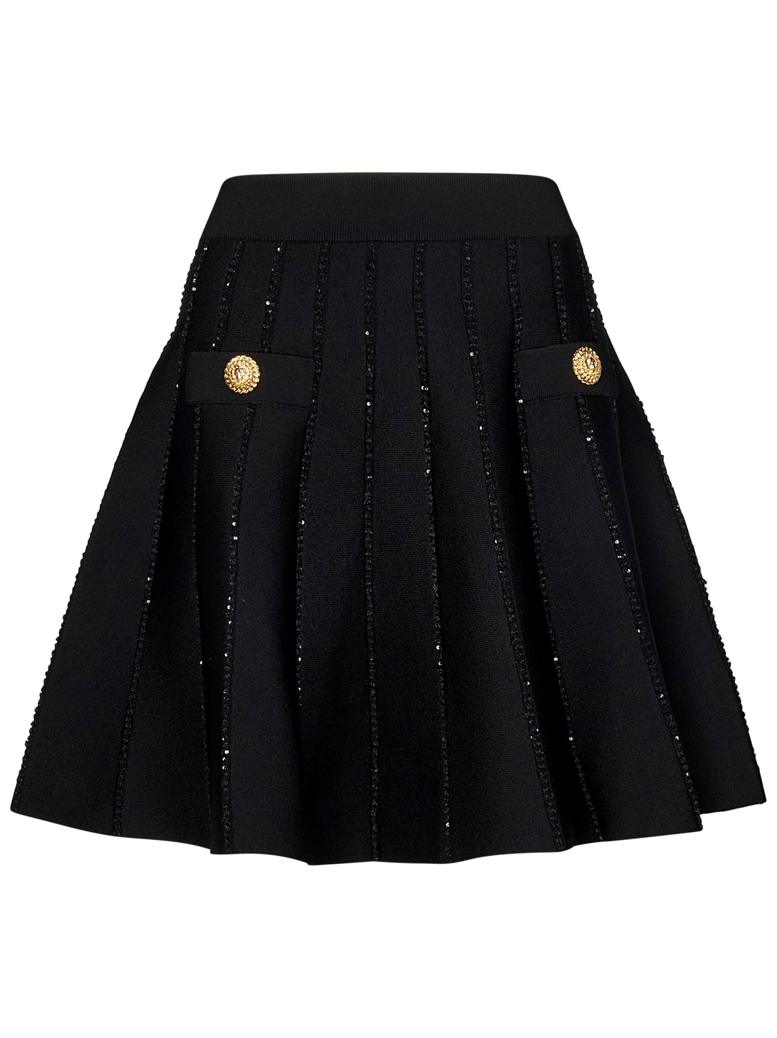 BALMAIN Flared Mini Skirt with Gold Metal Buttons