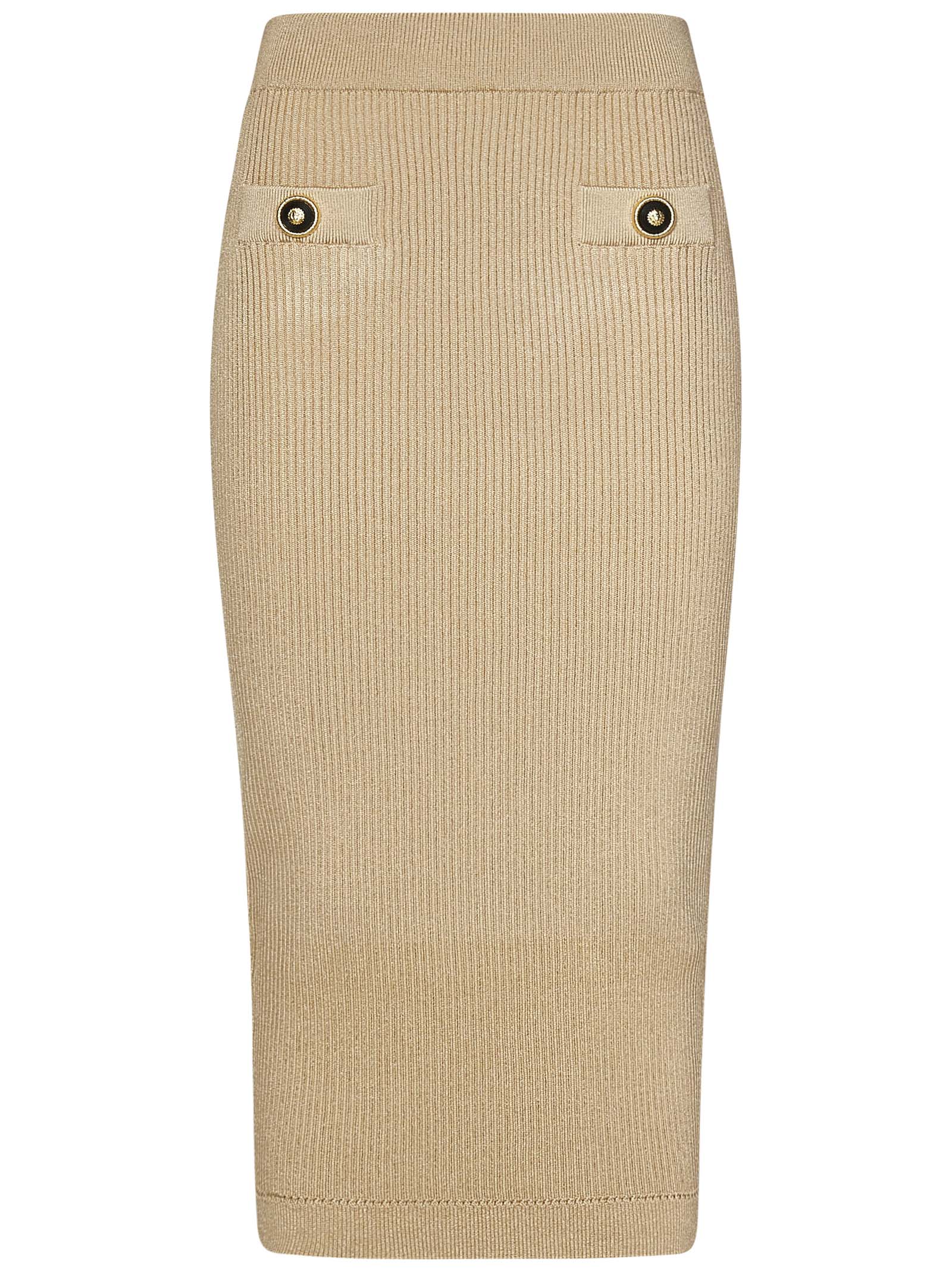 BALMAIN Chic Midi Skirt with Two-Tone Metal Buttons