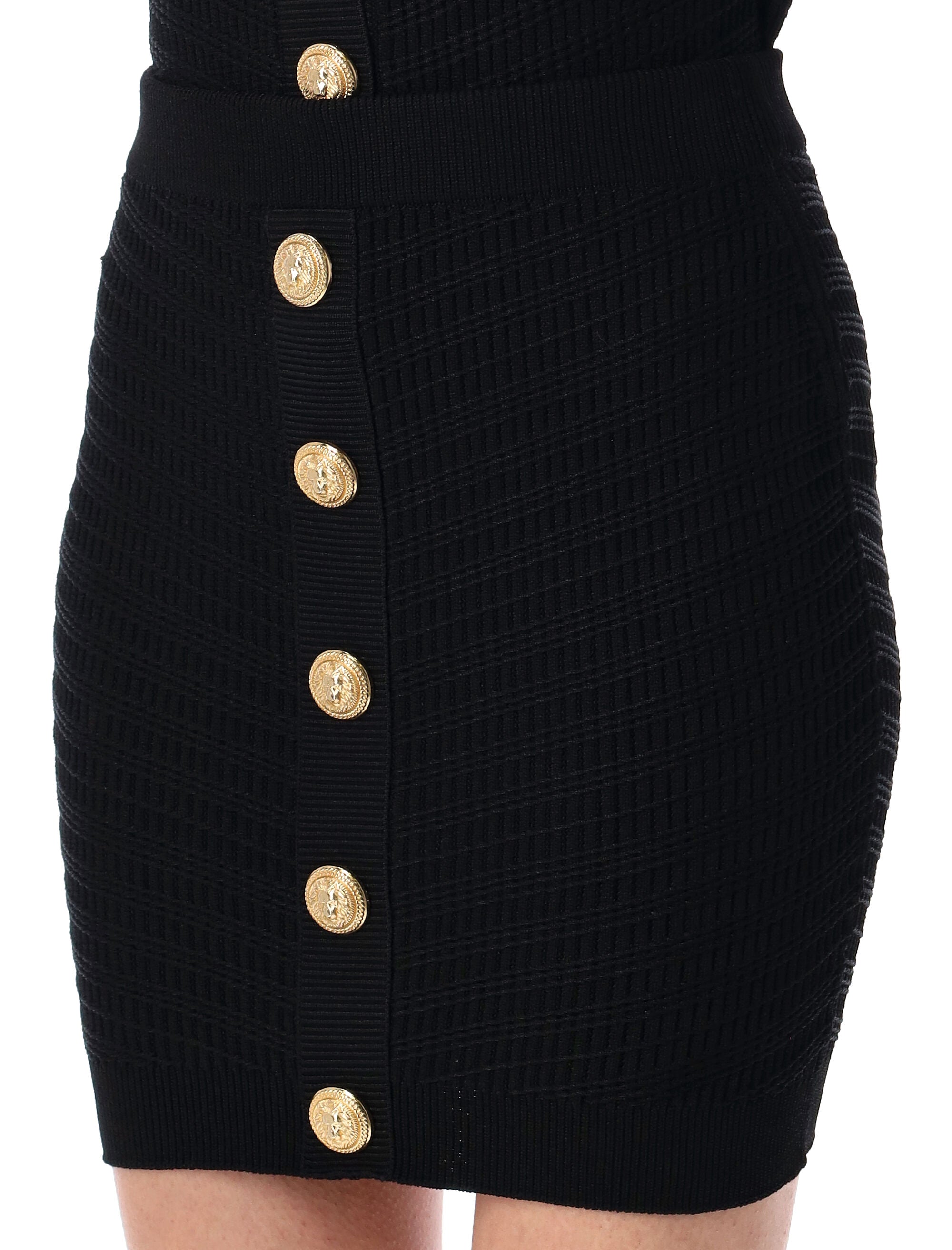 BALMAIN High-Rise Knit Skirt with Decorative Buttons - Size 36