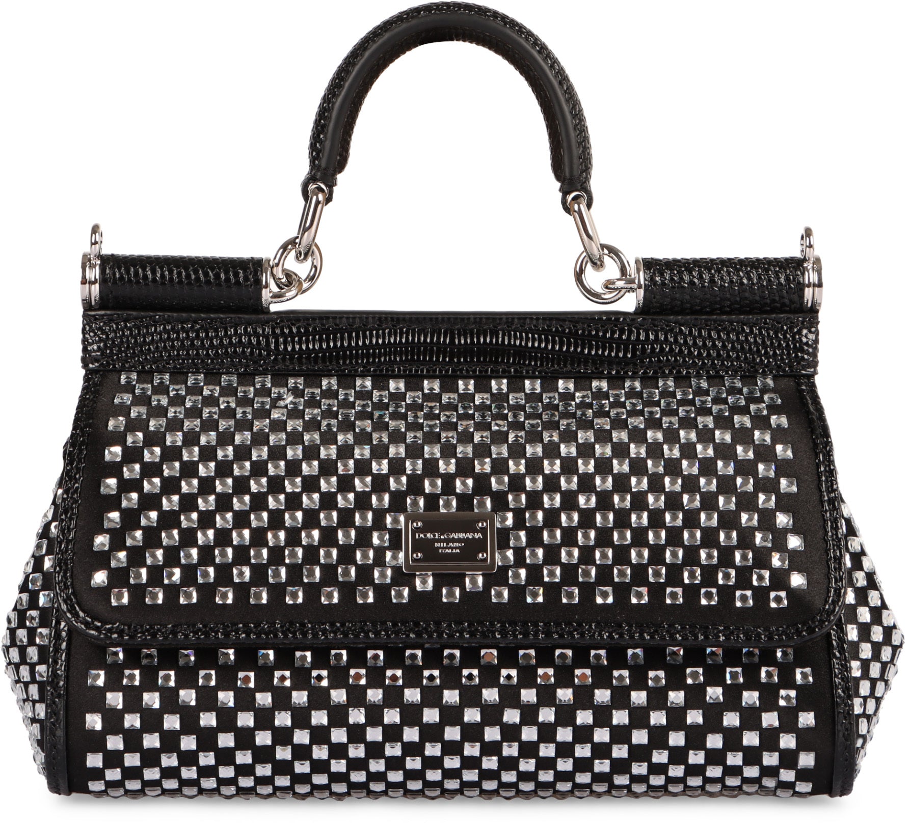 DOLCE & GABBANA Mini Handbag with Rhinestones and Leather Accents