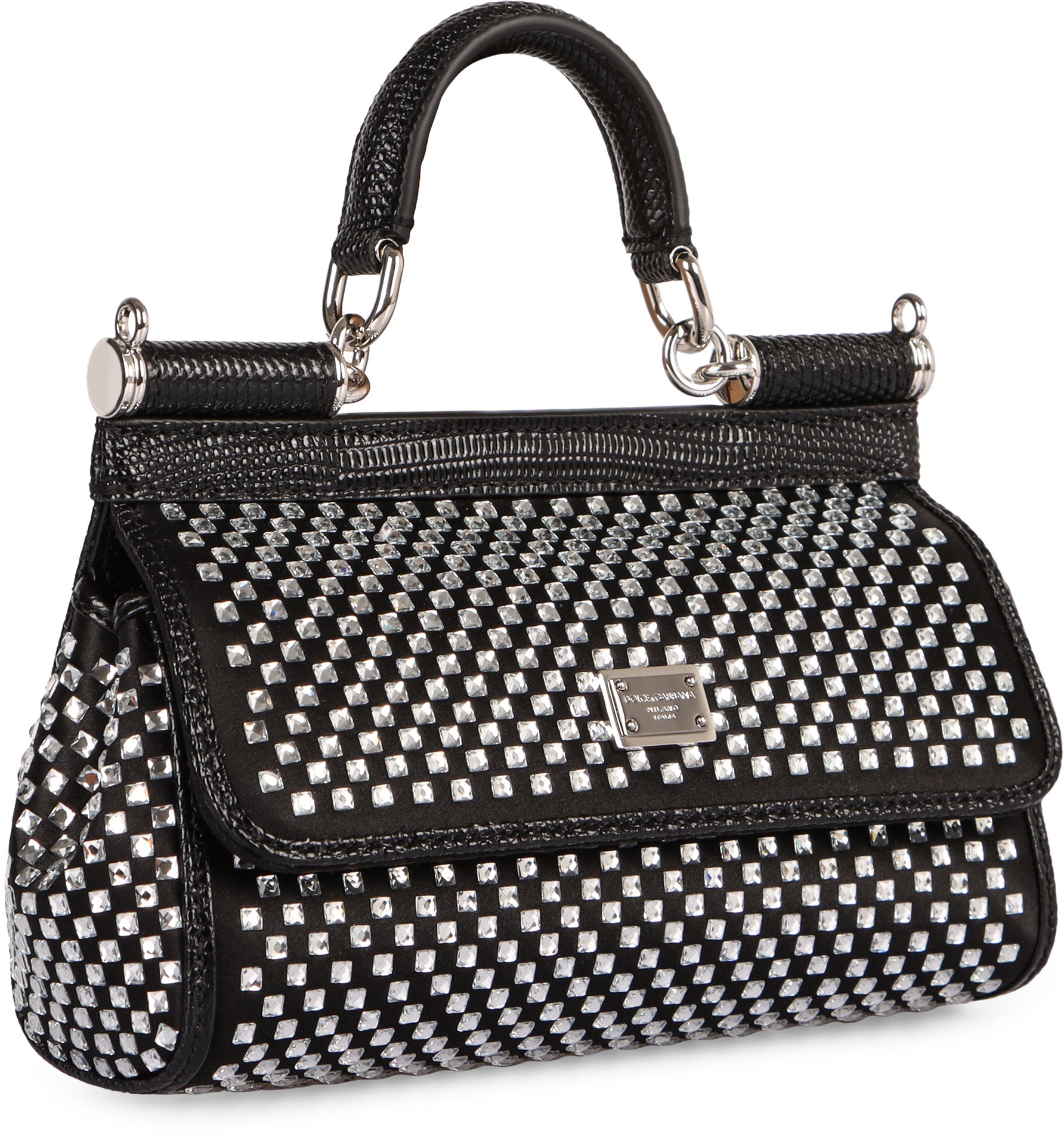 DOLCE & GABBANA Mini Handbag with Rhinestones and Leather Accents