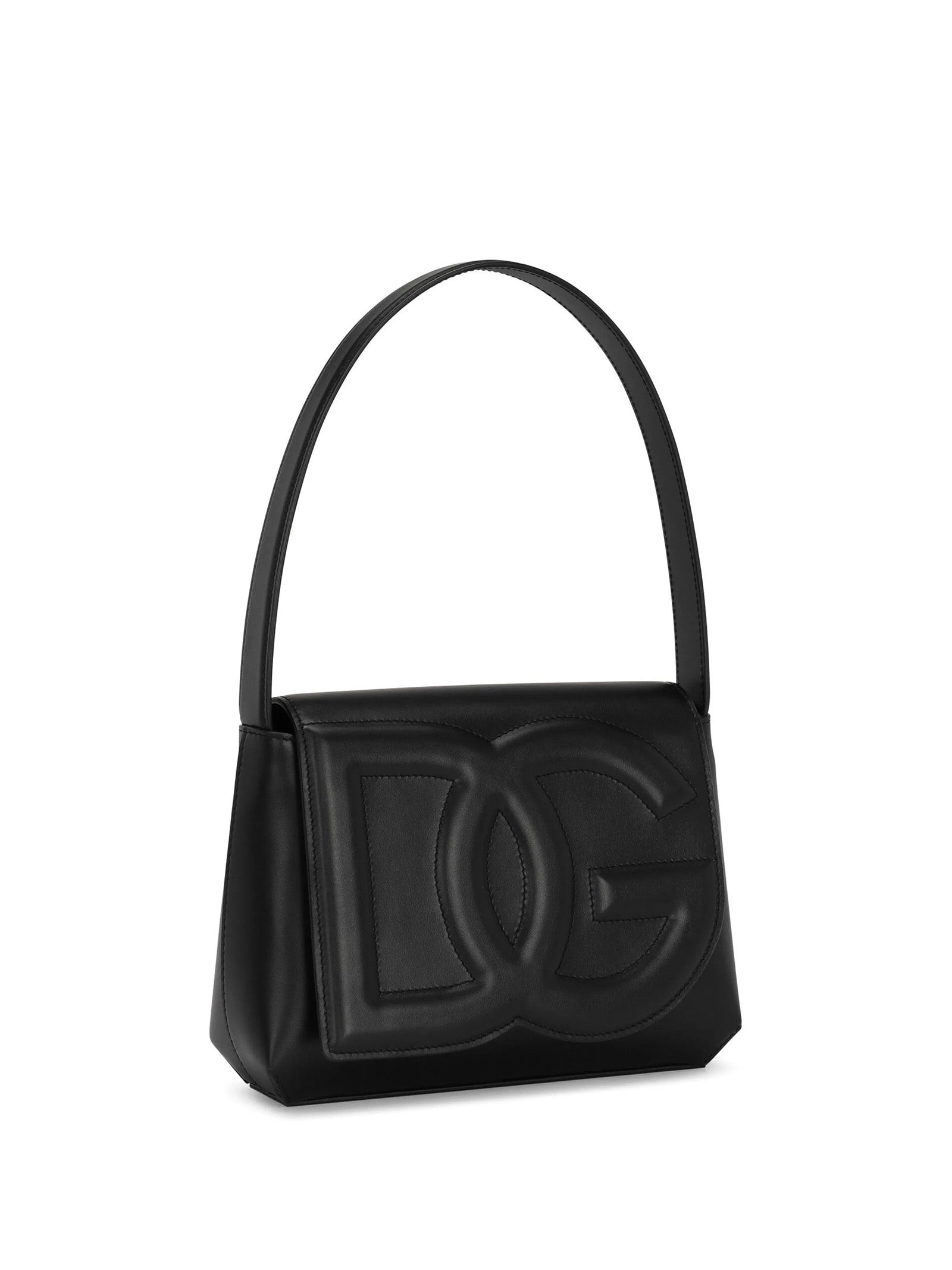 DOLCE & GABBANA Leather Shoulder Handbag with DG Logo - W23cm x H17.5cm x R7cm