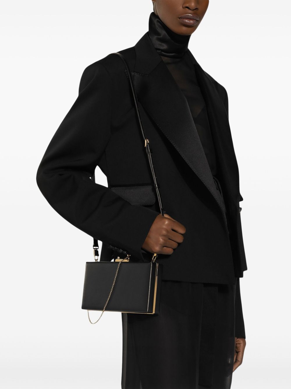 DOLCE & GABBANA Smooth Grain Leather Handbag with Detachable Chain-Link Strap