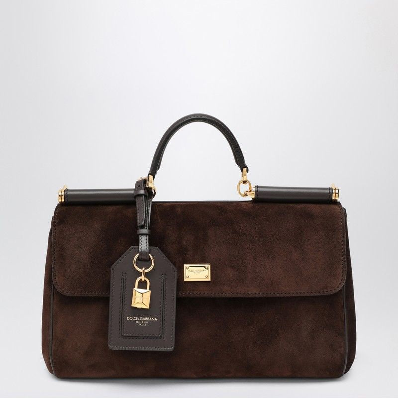 DOLCE & GABBANA Suede Tote Handbag with Padlock Detail