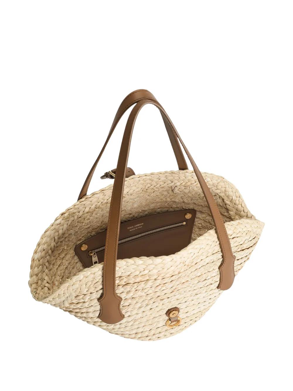 DOLCE & GABBANA Woven Raffia Basket Handbag with Magnetic Closure