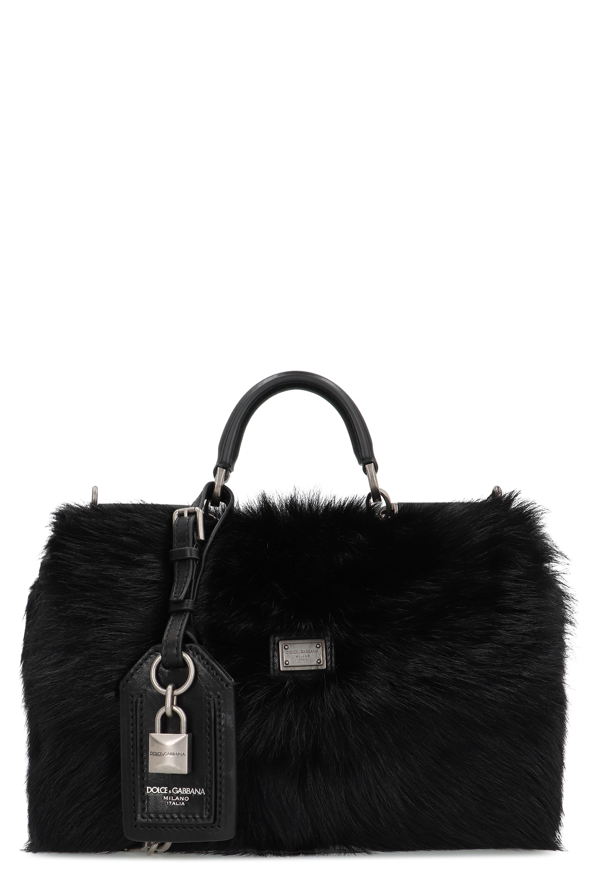 DOLCE & GABBANA Fur Handbag with Leather Accents - 23cm Width