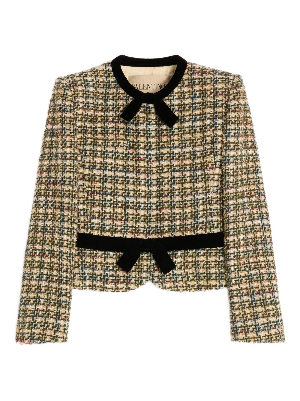 VALENTINO Women's Tweed Jacket with Velvet Bow and Jewel-Embellished Button