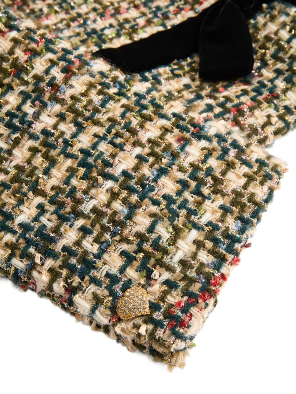 VALENTINO Women's Tweed Jacket with Velvet Bow and Jewel-Embellished Button