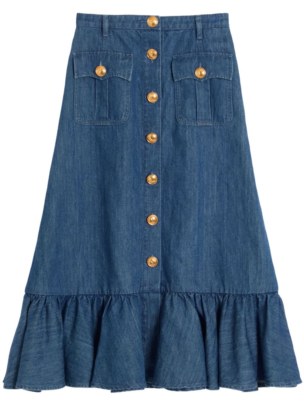 VALENTINO Denim Midi Skirt with Button Fastening