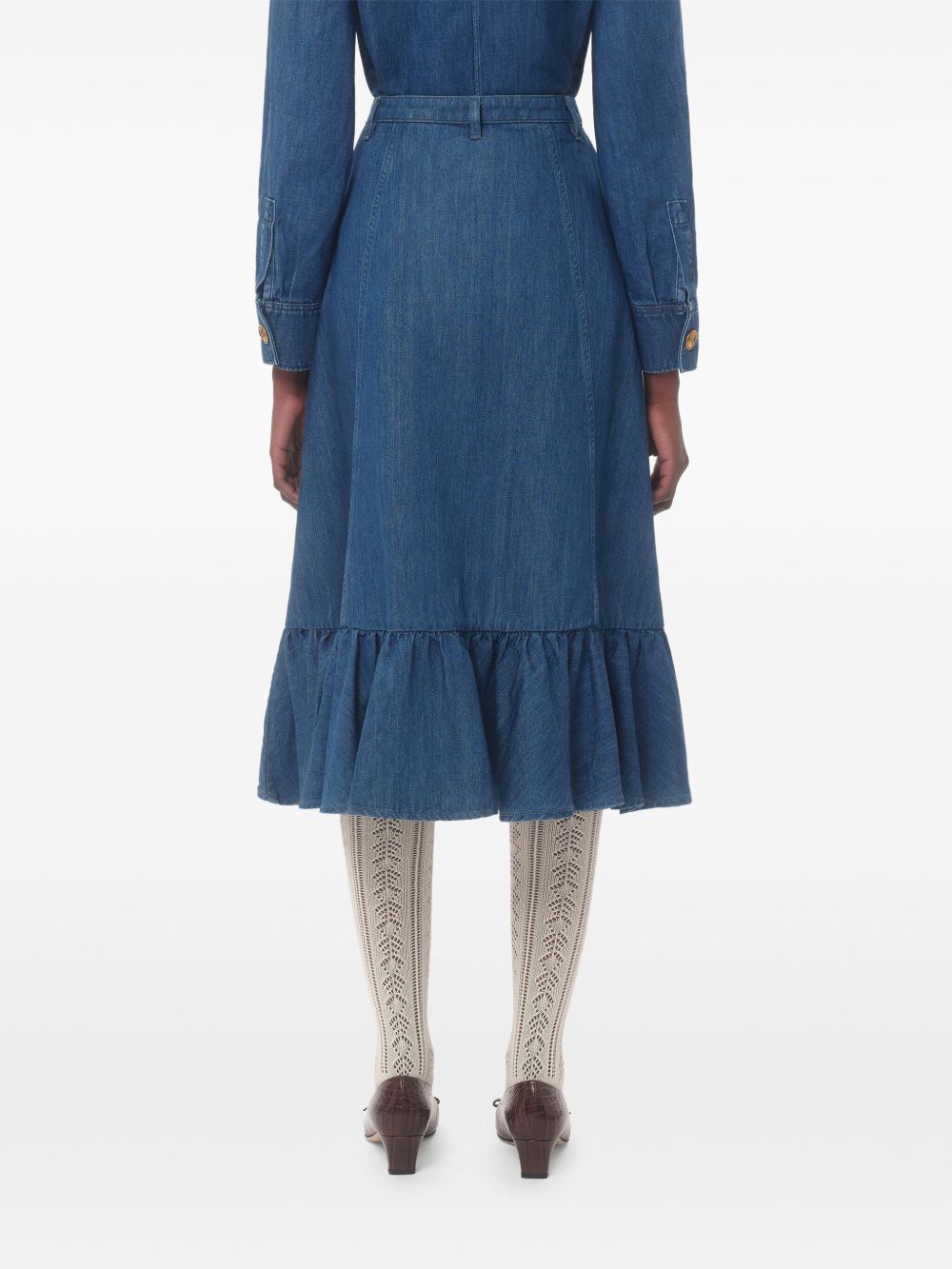 VALENTINO Denim Midi Skirt with Button Fastening