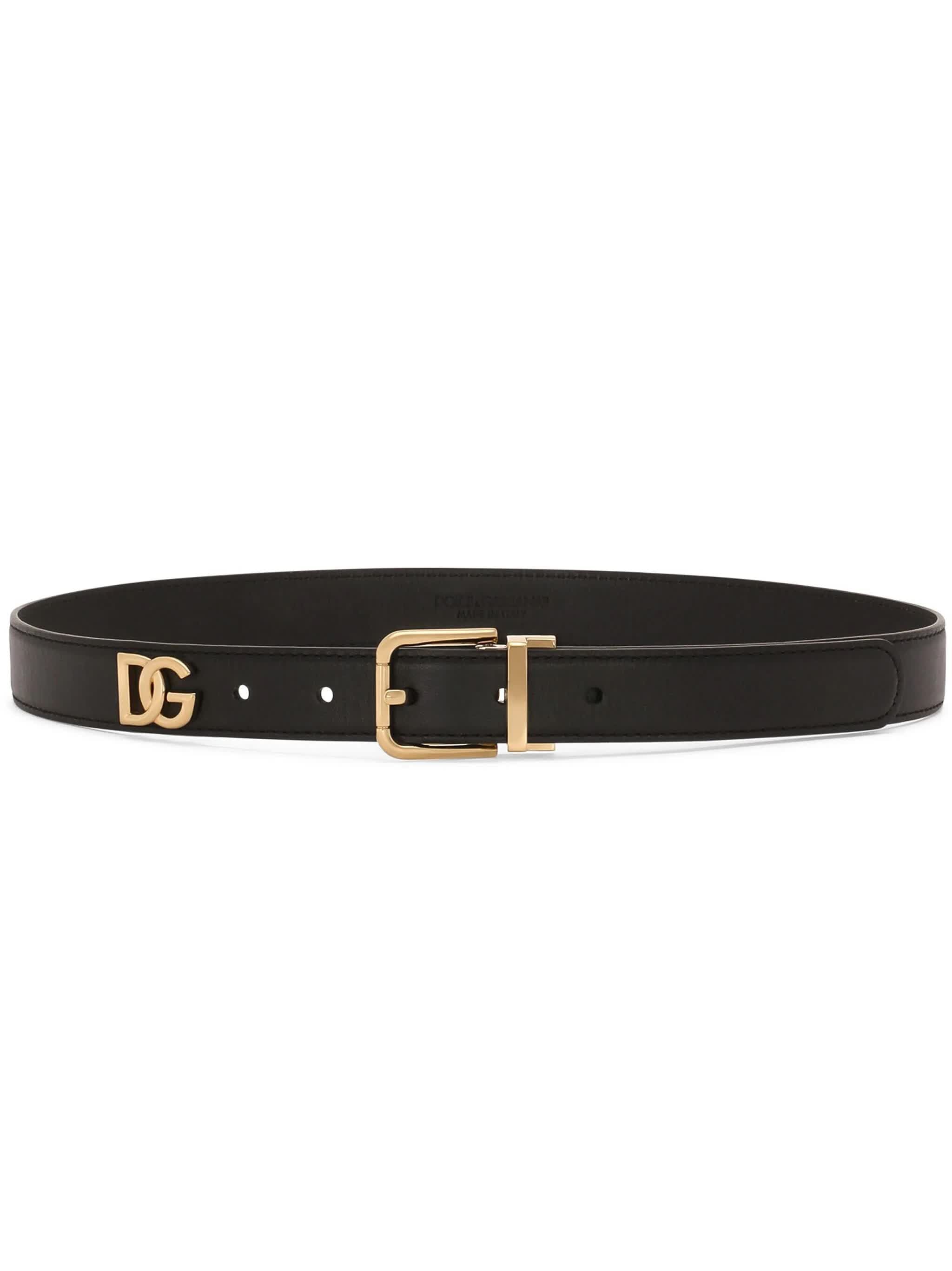 DOLCE & GABBANA Logo Plaque Calfskin Belt