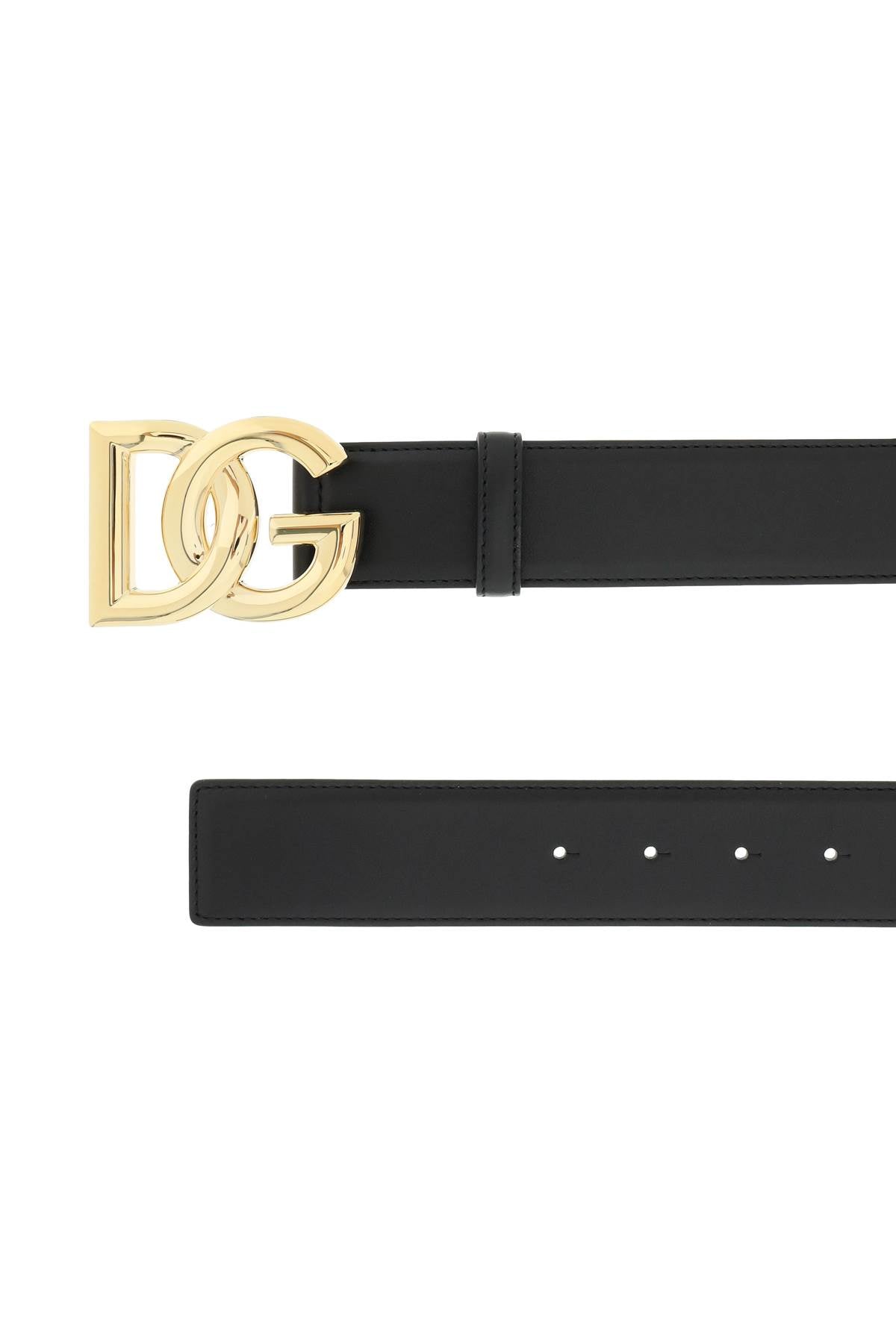 DOLCE & GABBANA Leather Belt with Gold-Tone Metal Buckle - 4 cm Height