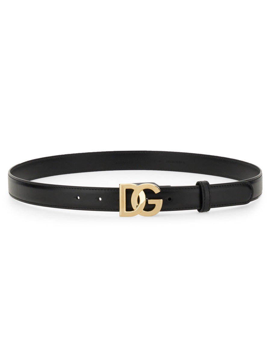 DOLCE & GABBANA Calfskin Belt with Crossed Logo - 2.5cm