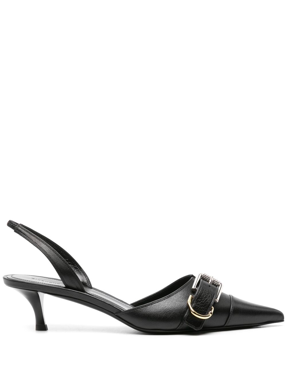 GIVENCHY Leather Slingback Pumps with Decorative Buckle Detail - 45mm Kitten Heel