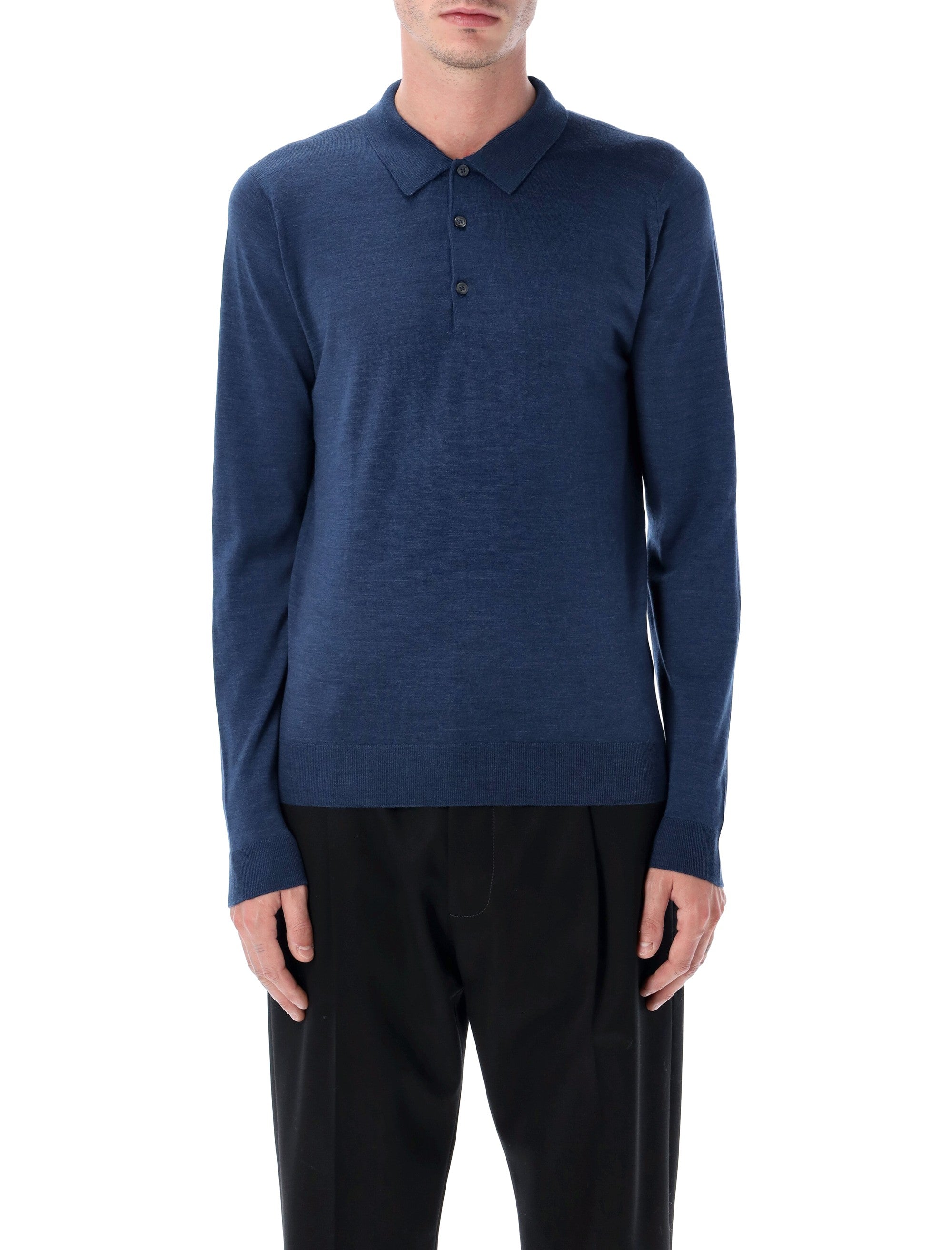 JOHN SMEDLEY Men's Extra Fine Merino Wool Long Sleeve Polo Shirt