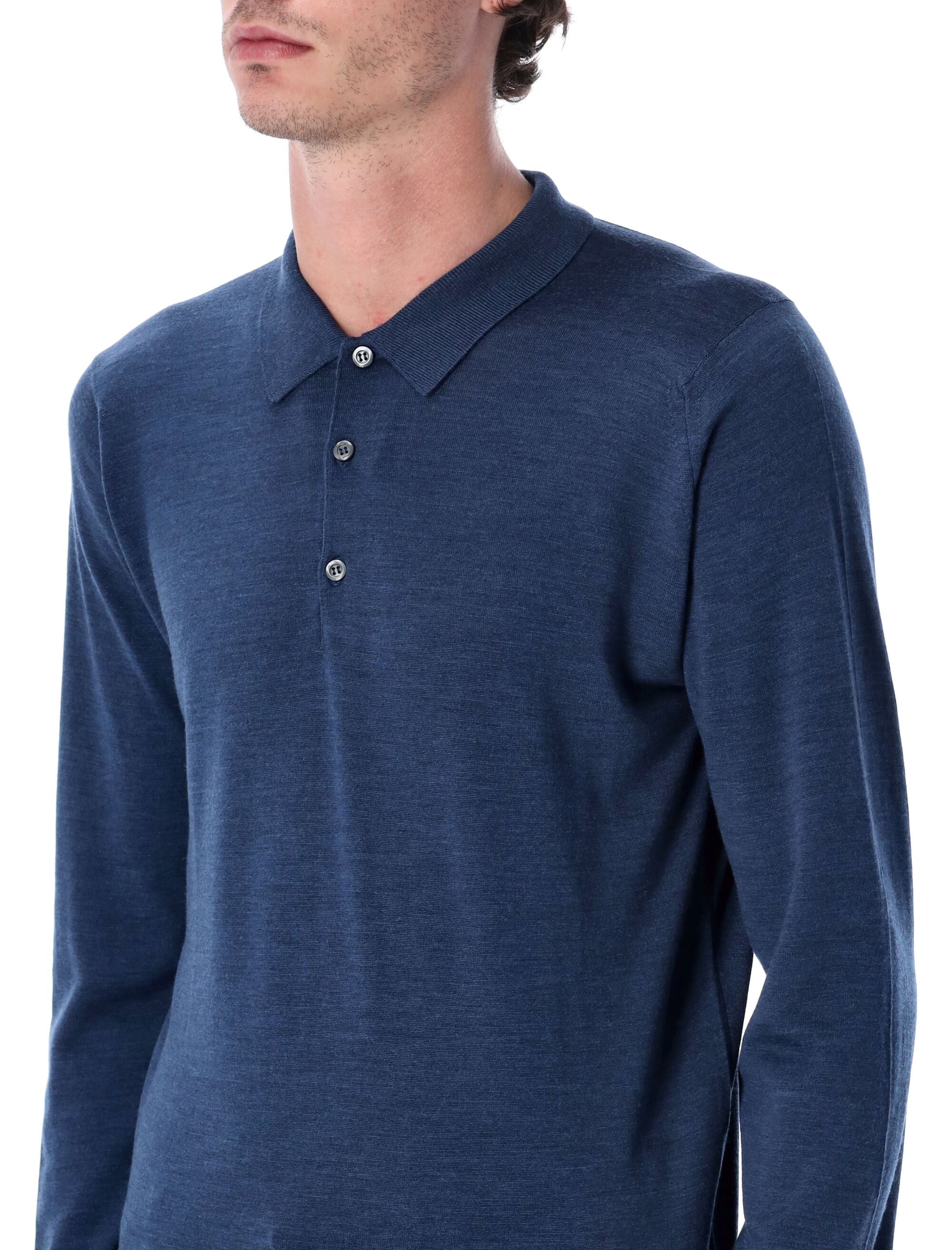 JOHN SMEDLEY Men's Extra Fine Merino Wool Long Sleeve Polo Shirt