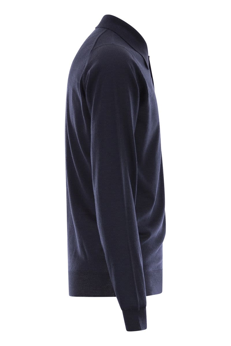 JOHN SMEDLEY Men's Long-Sleeve Extra-Fine Merino Wool Polo Shirt