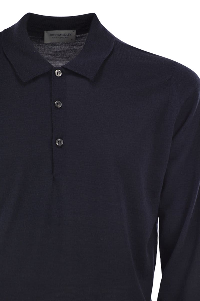 JOHN SMEDLEY Men's Long-Sleeve Extra-Fine Merino Wool Polo Shirt