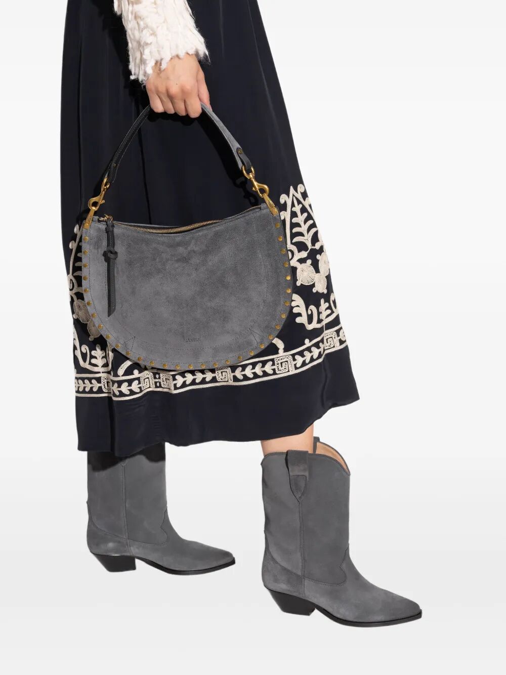 ISABEL MARANT Soft Zip Suede Shoulder Handbag - 23x34x6 cm