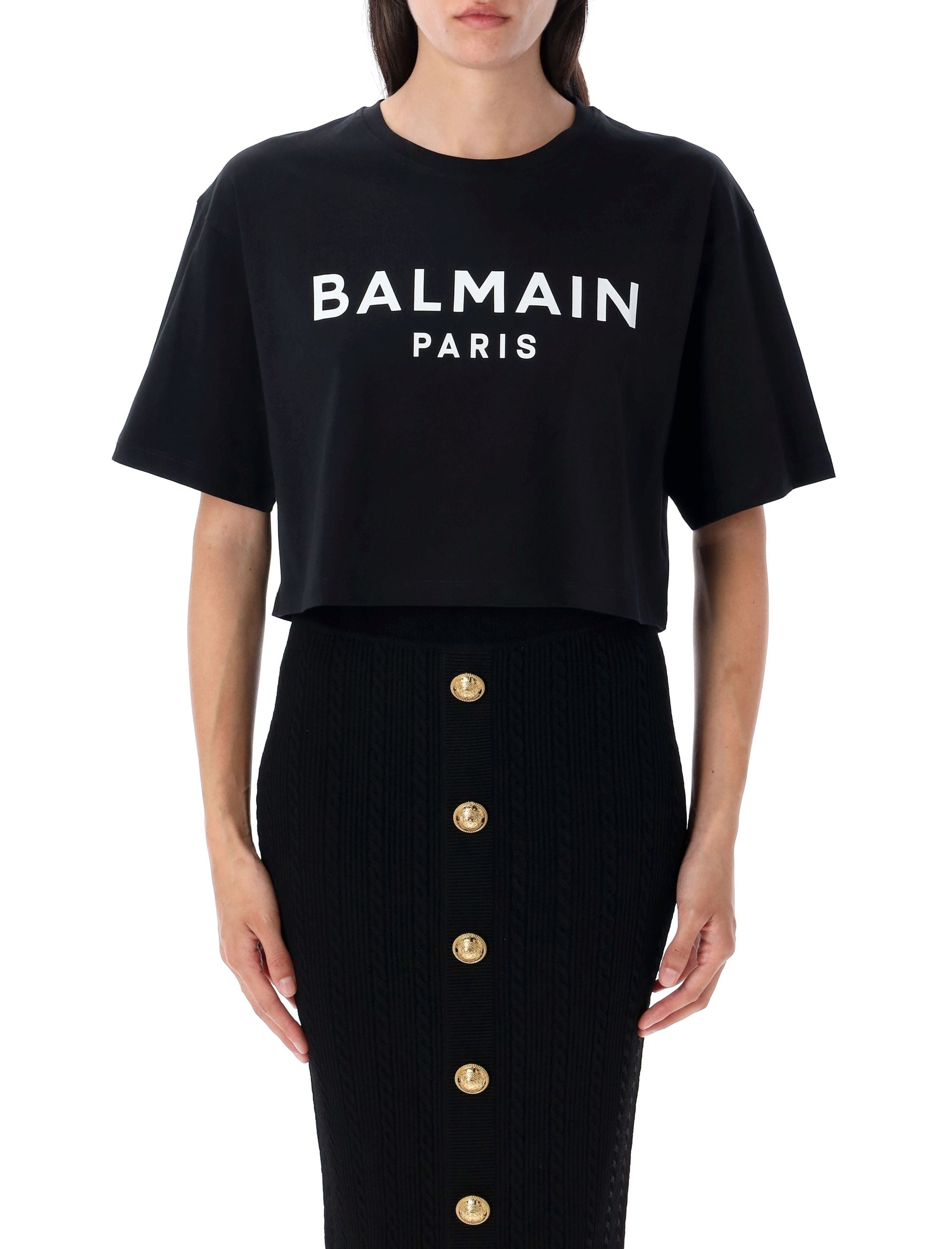 BALMAIN Cropped Logo T-Shirt - Women's Mini Style
