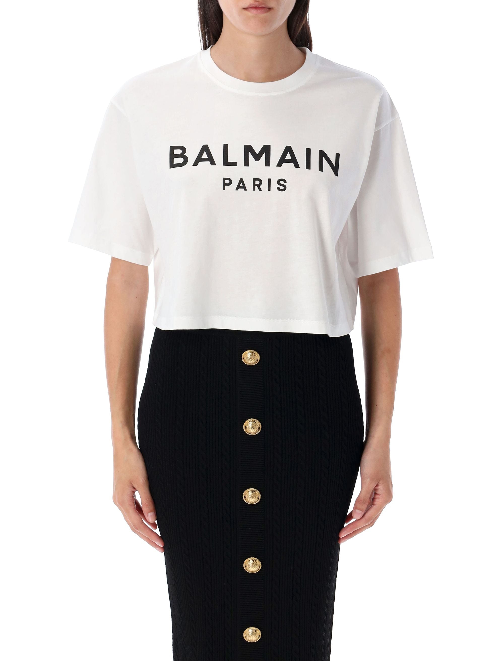 BALMAIN Cropped Logo T-Shirt - Mini Fit
