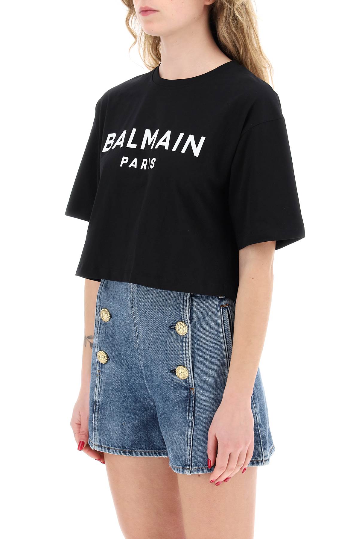 BALMAIN Cropped Logo T-Shirt - Women's Mini Style