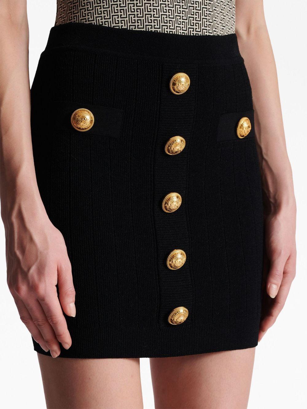 BALMAIN High Waist Buttoned Mini Skirt