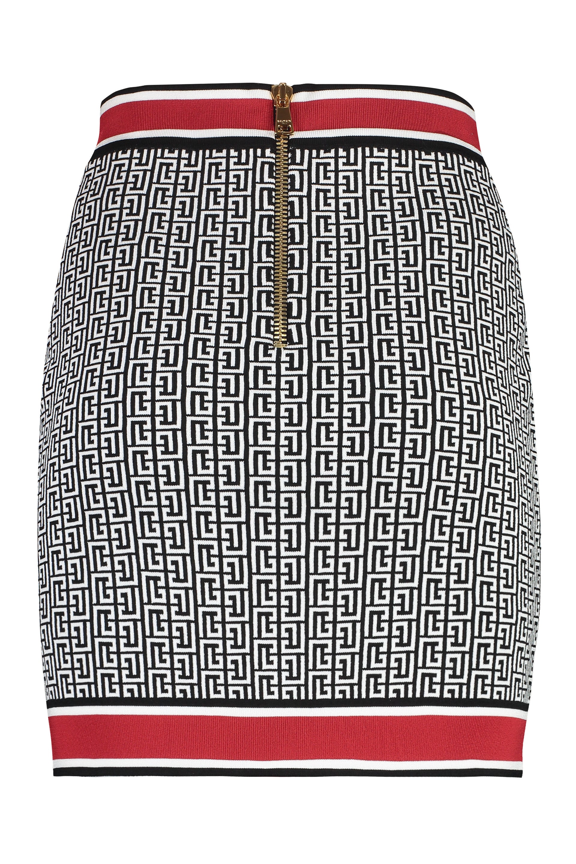 BALMAIN Buttoned Monogram Knit Mini Skirt