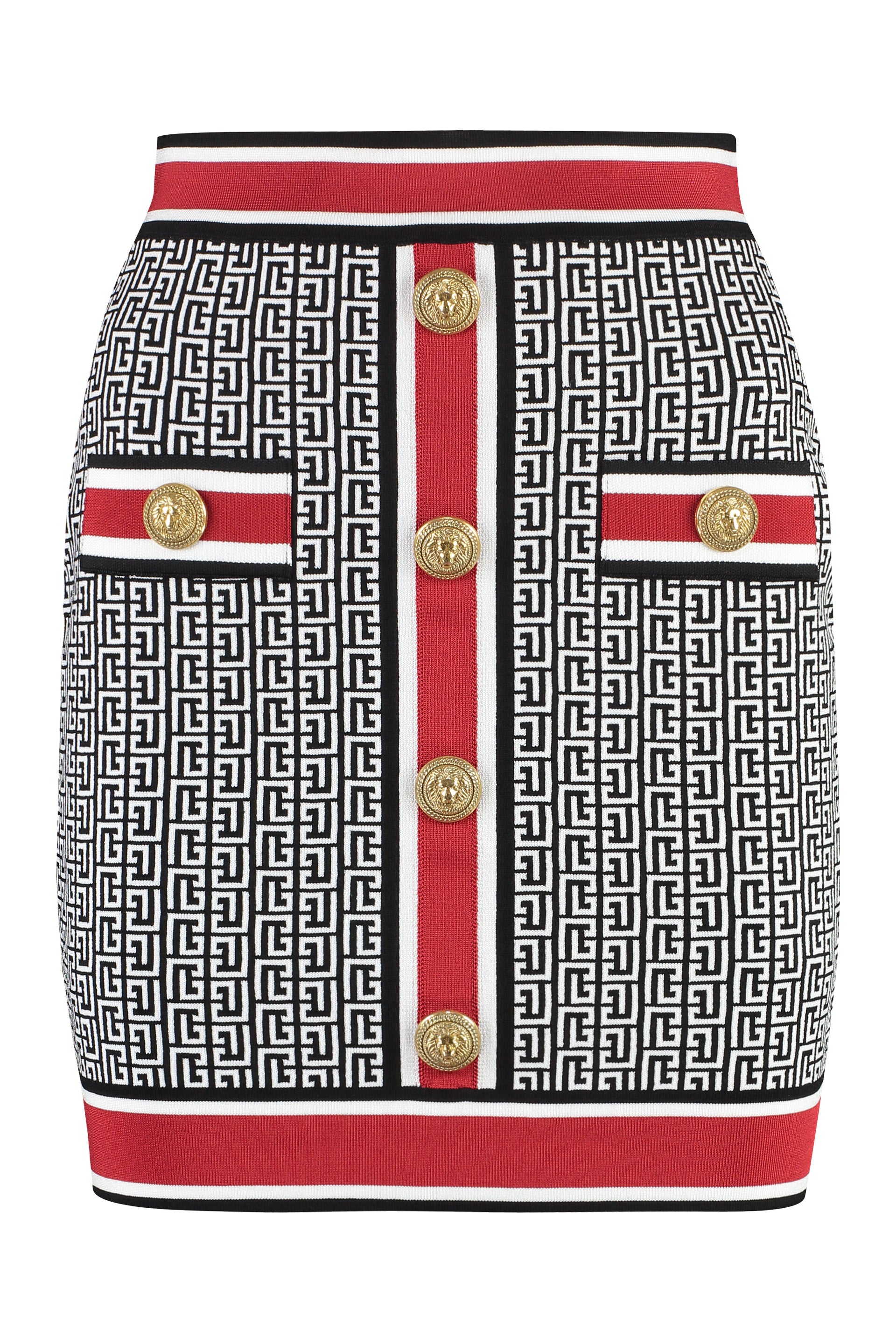 BALMAIN Buttoned Monogram Knit Mini Skirt