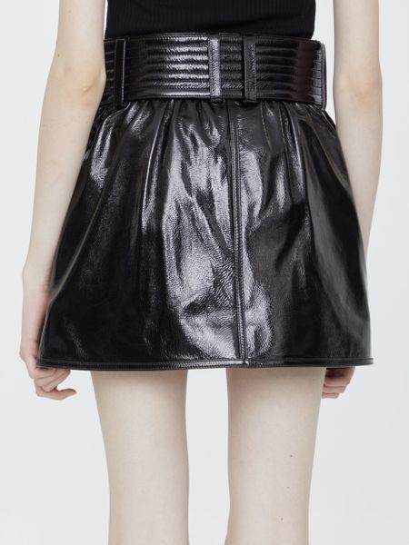 BALMAIN Belted Patent Leather Mini Skirt