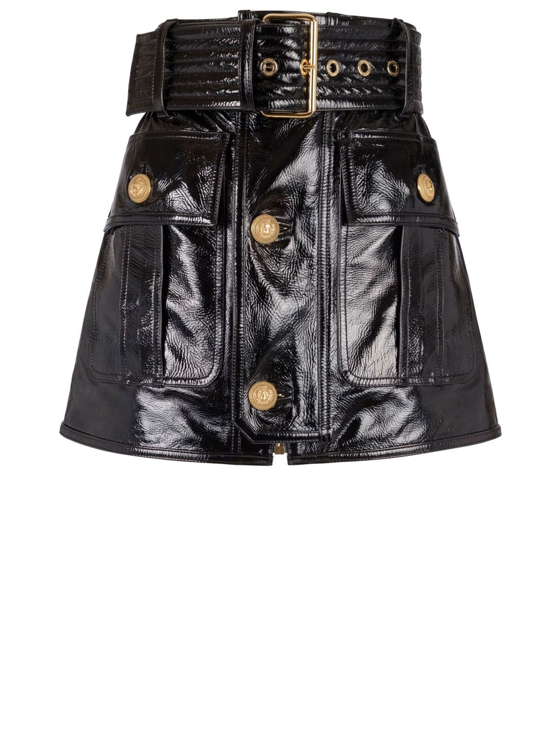 BALMAIN Belted Patent Leather Mini Skirt