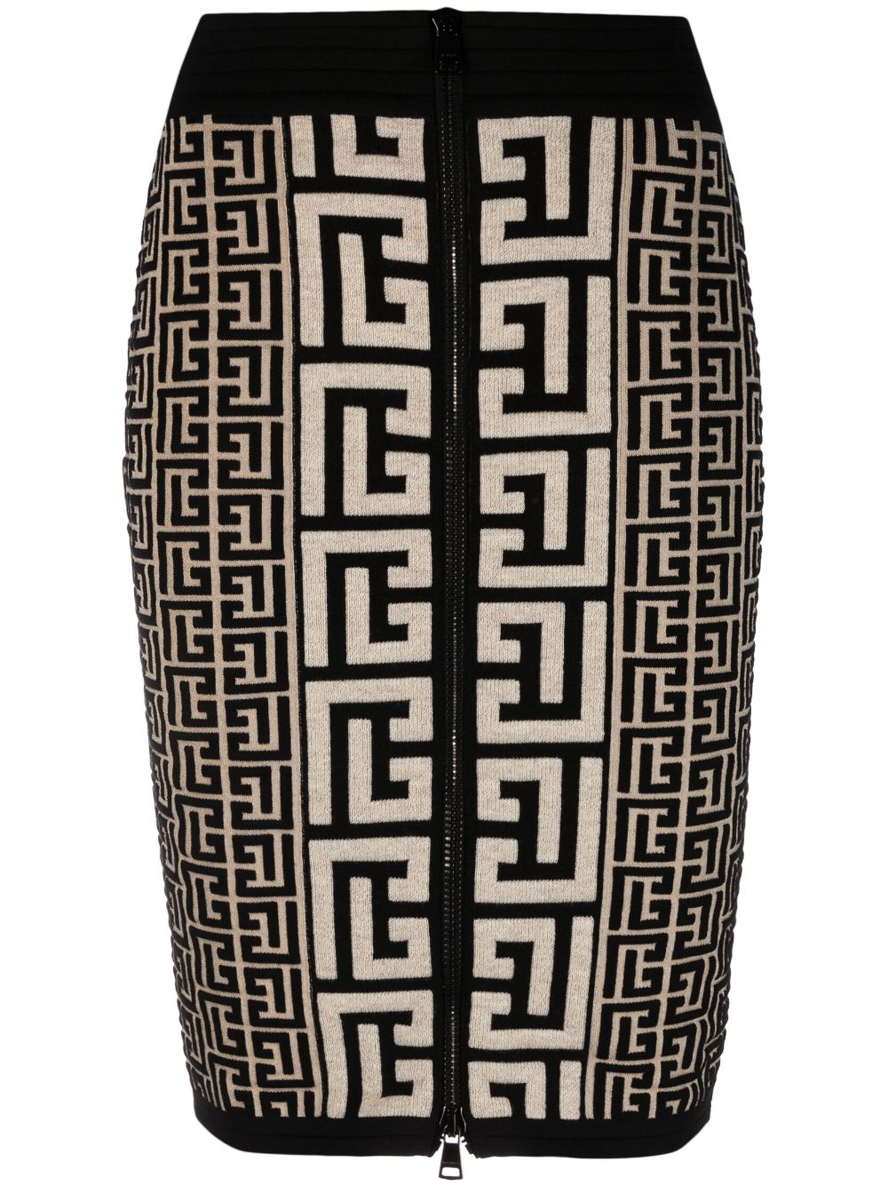 BALMAIN High-Waist Monogram Knit Skirt