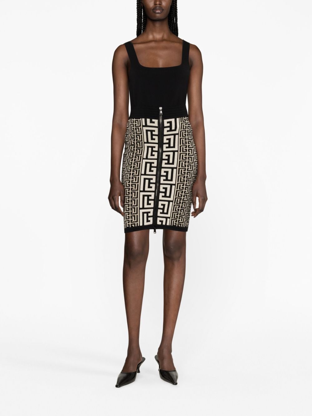 BALMAIN High-Waist Monogram Knit Skirt