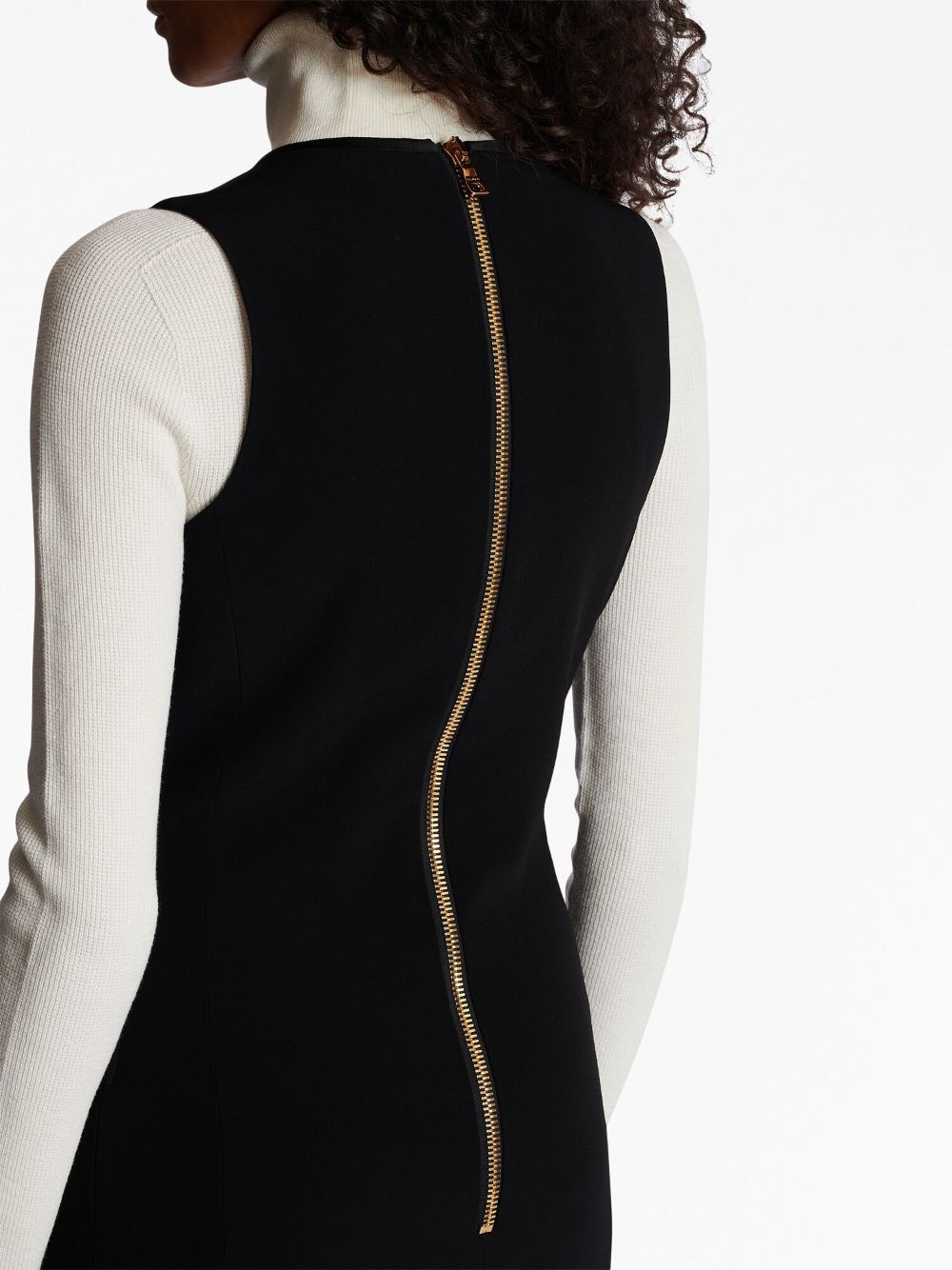 BALMAIN V-Neck Buttoned Crepe Mini Dress