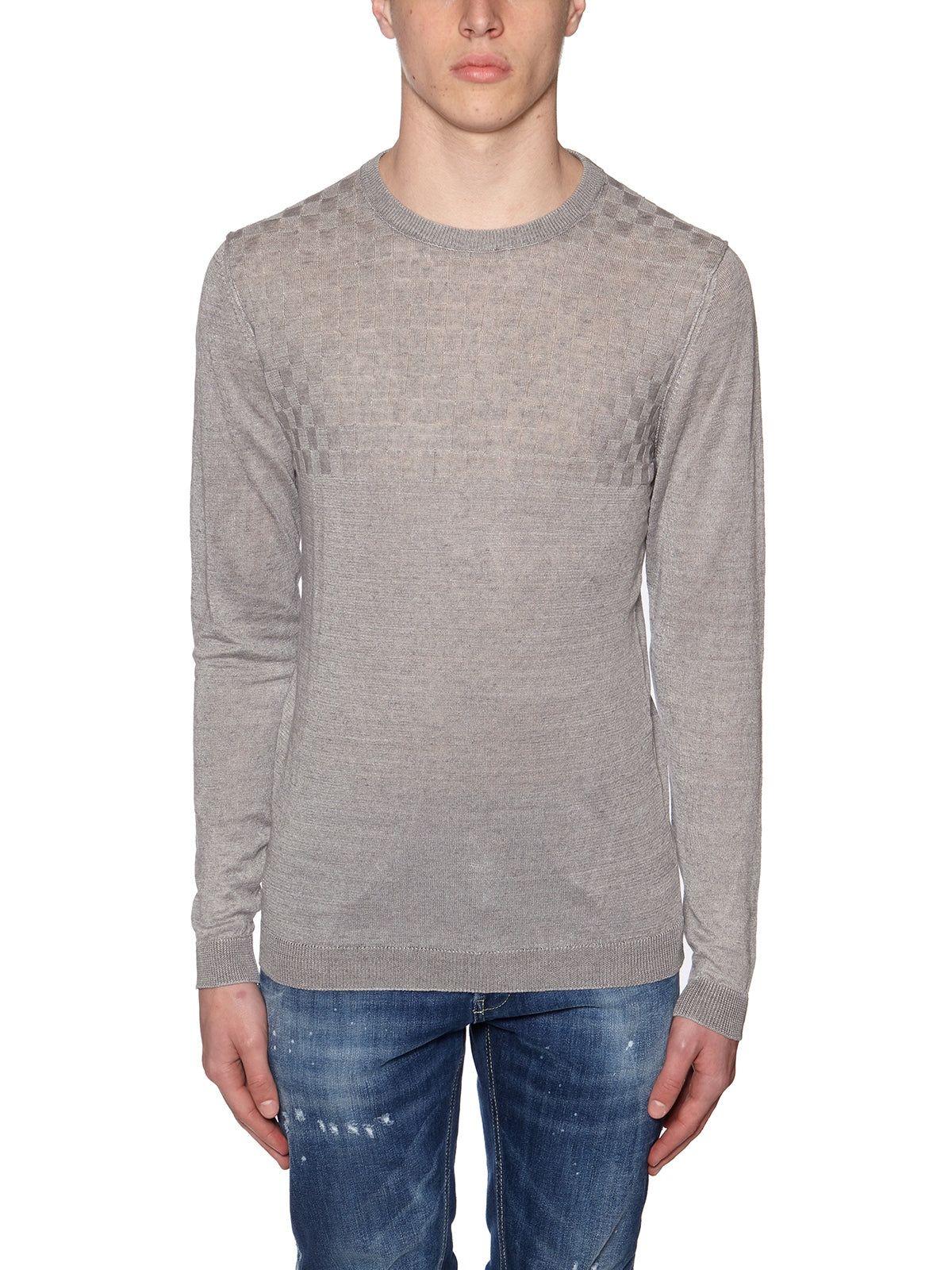 DANIELE ALESSANDRINI Linen Crew Neck Sweater in Size 48