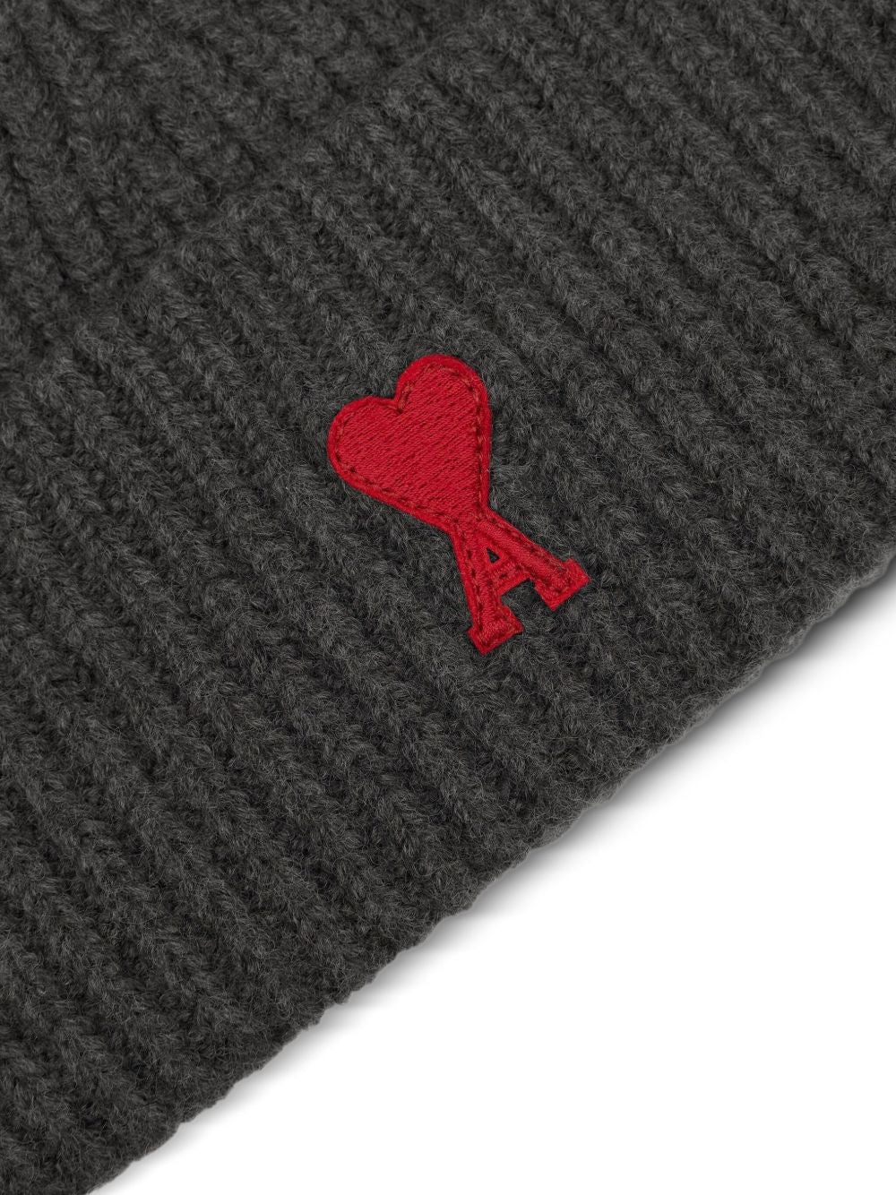 AMI PARIS Wool Ribbed Knit Beanie with Logo - Men's Fashion