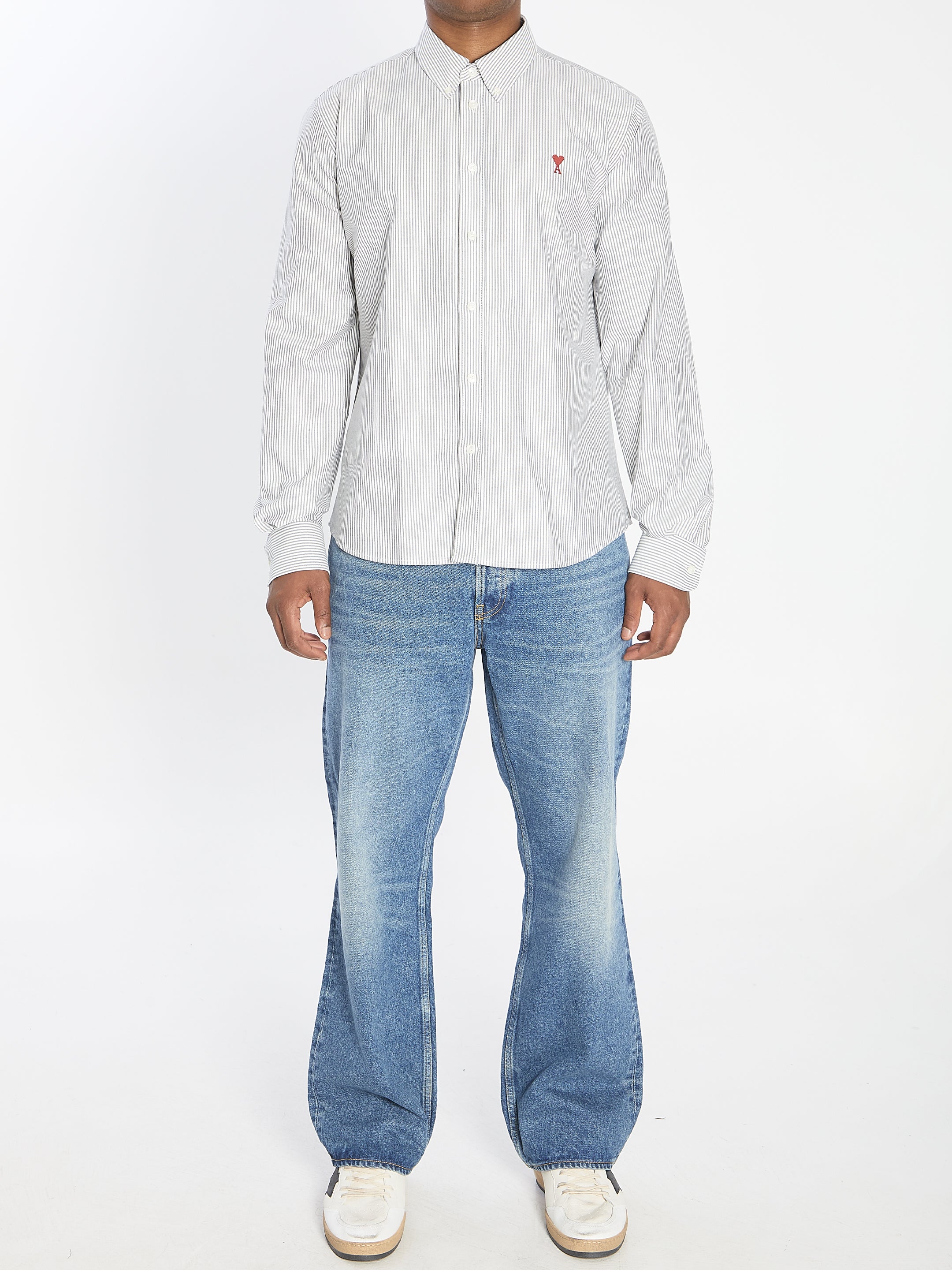 AMI PARIS Classic Fit Striped Oxford Shirt - Size M