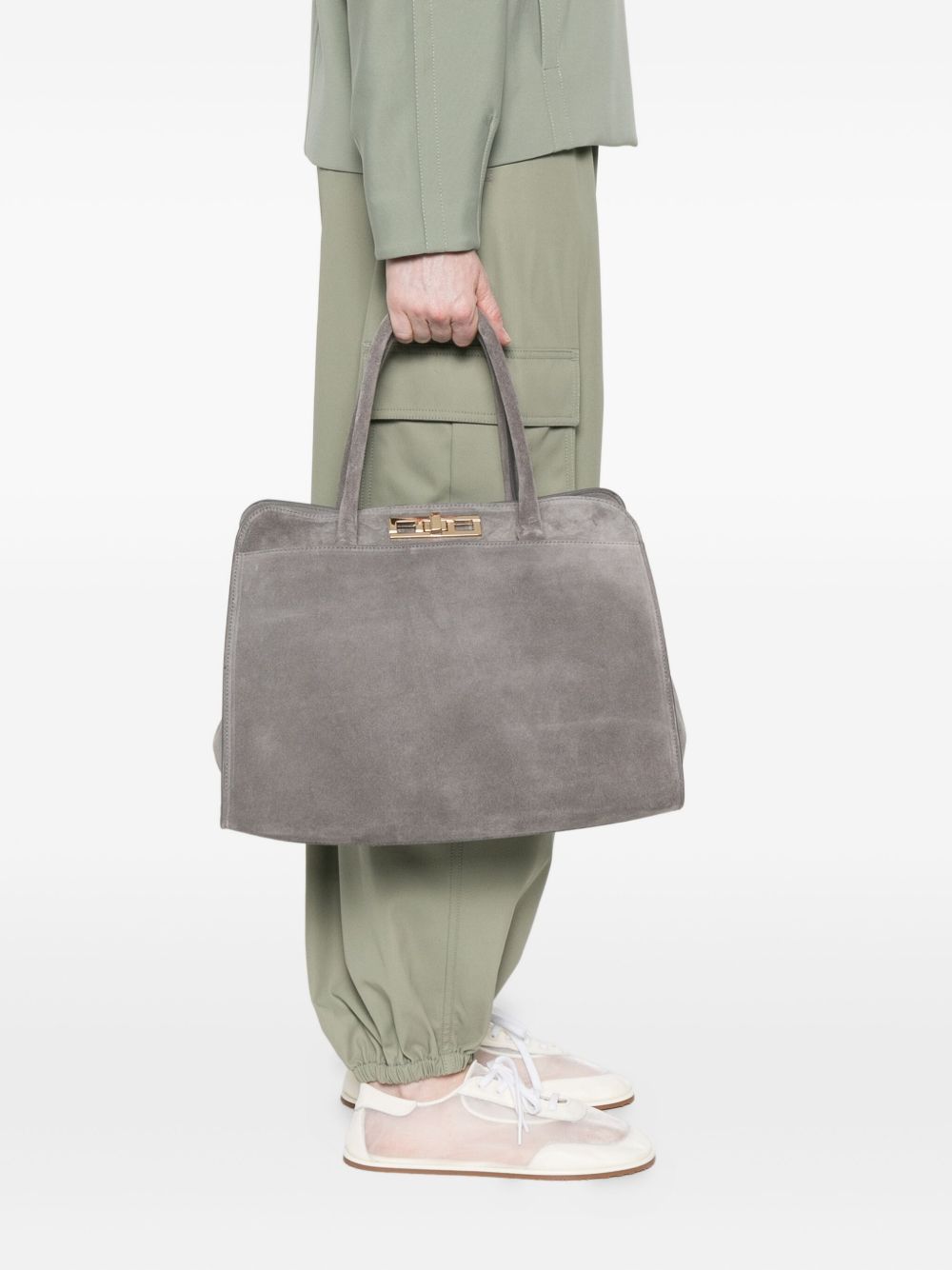 FABIANA FILIPPI Suede Leather Tote Handbag with Gold-Tone Hardware